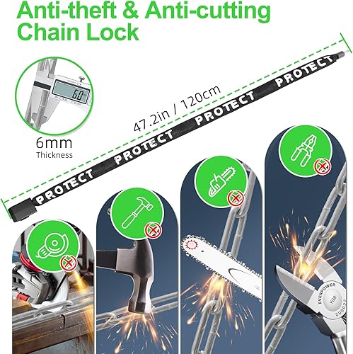 Miniatura 5 de Cerradura de cadena de bicicleta de 110 dB con alarma, cerradura de bicicleta de 4 pies con alarma antirrobo, resistente antirrobo, cerradura de