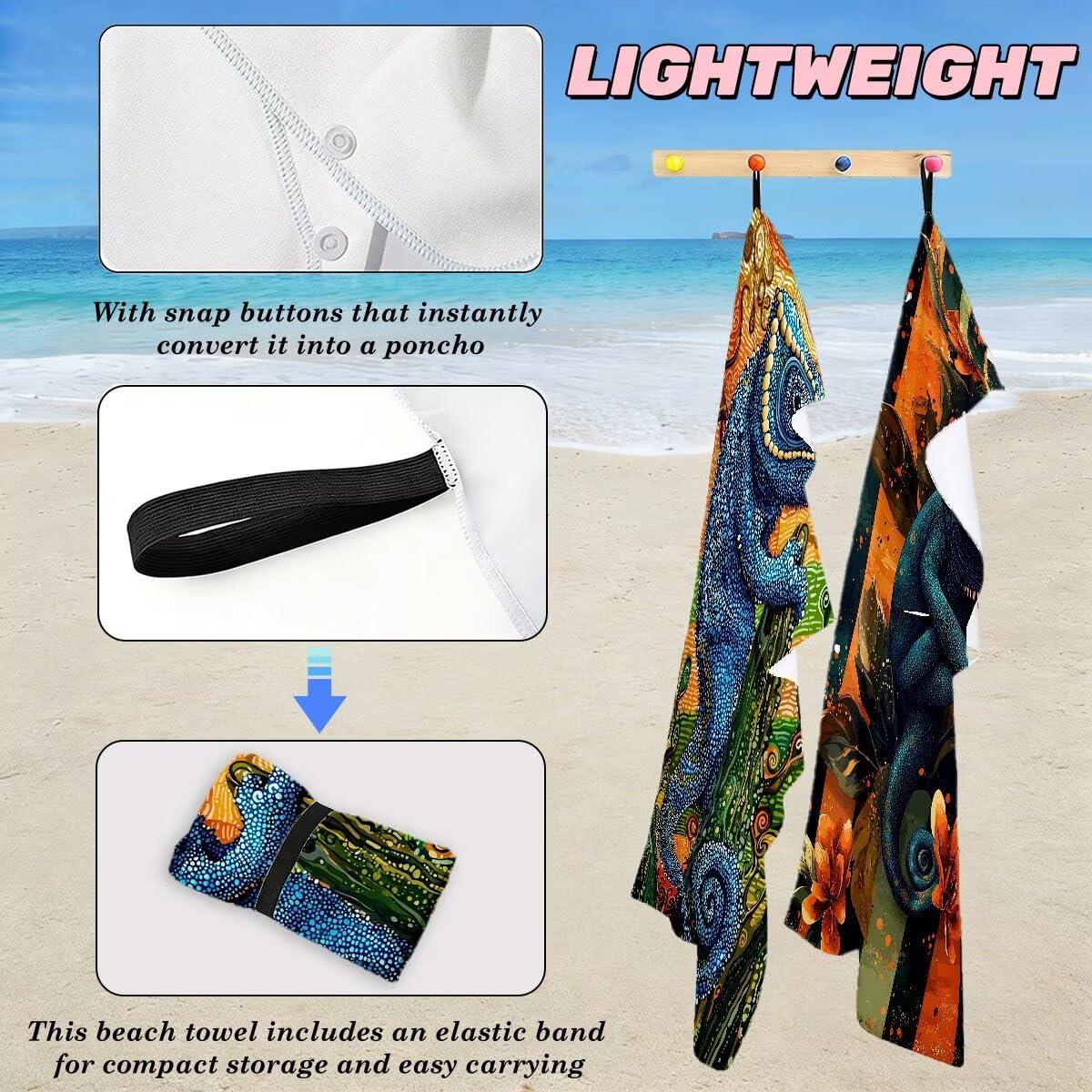 Ręcznik plażowy XXL, 90 x 180 cm, zestaw 2 sztuk, z mikrofibry, ręcznik plażowy kameleon, szybkoschnący, do sauny, fitness, bez piasku, ręcznik plażowy, duży ręcznik do sauny, prezent dla kobiet -3961