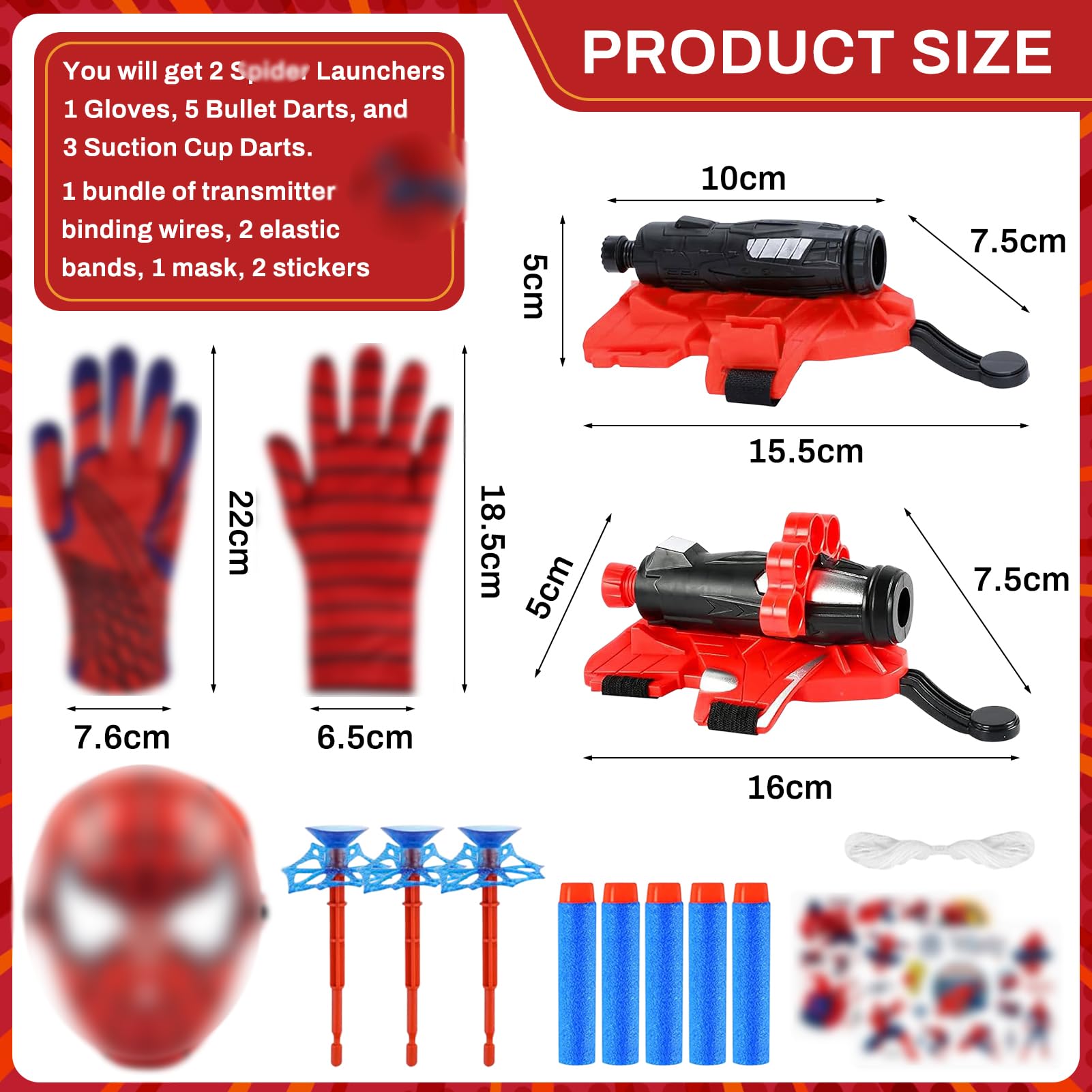 WYFDCZZP Set di 2 Spiderm Guanti per Bambino,Guanti Maschera Spiderm Spara Ragnatele Launcher Set,Giocattolo da Polso Web Launcher Toy,Giochi Bambino 5-10 Anni (A)