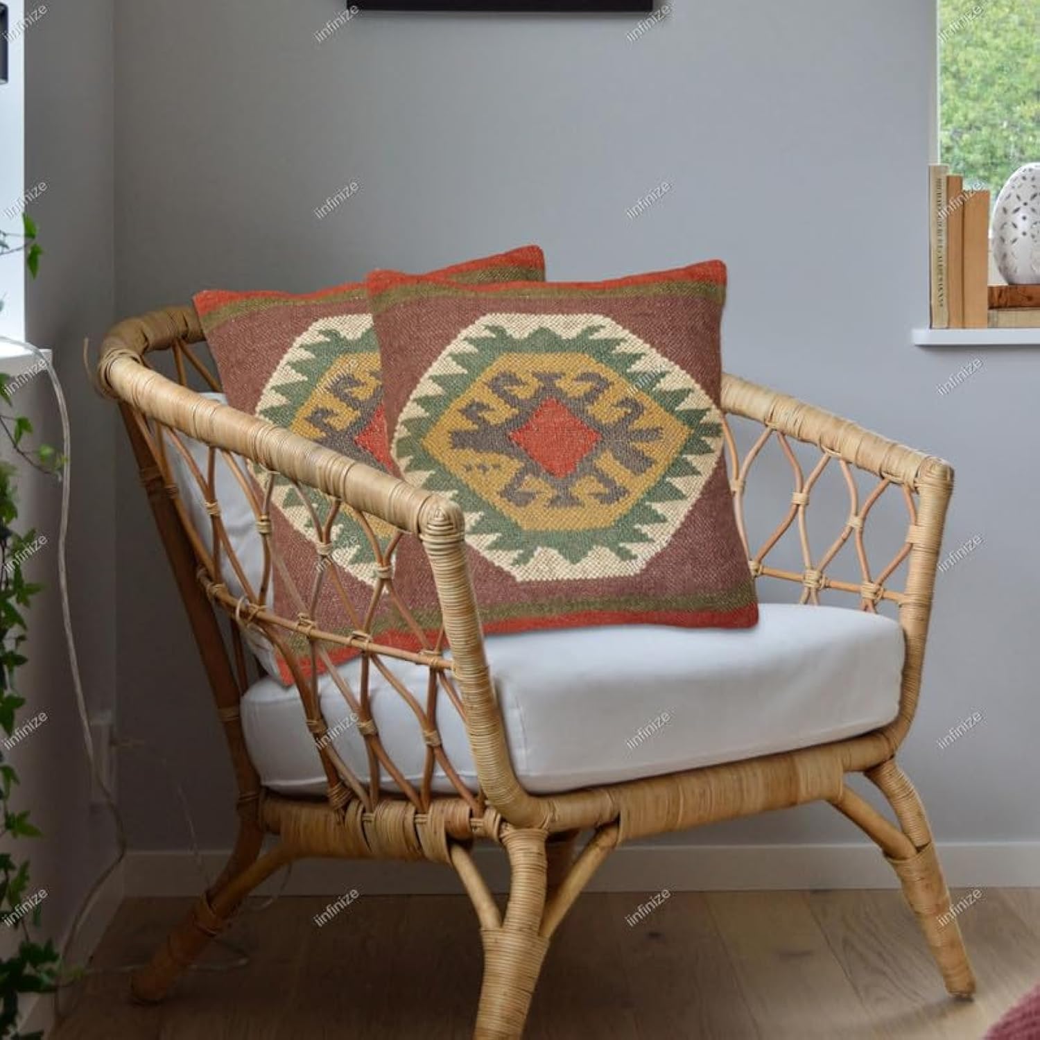 Housse de coussin Kilim en laine indienne et jute artisanale pour salon bohème
