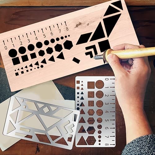 Vista 21 de BENECREAT 4 plantillas de metal con patrón de hierba de flores de 4 x 7 pulgadas, plantilla de plantilla de mariposa para tallar madera, dibujos