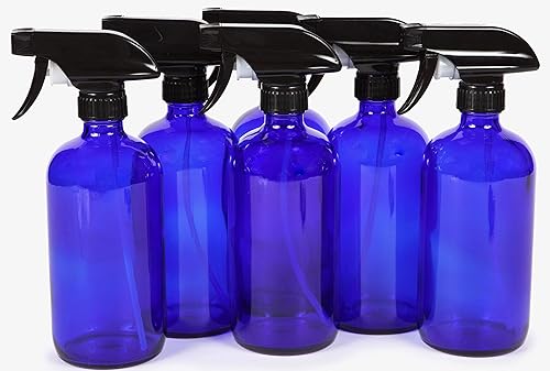 Miniatura 5 de Vivaplex 6 botellas grandes de vidrio en aerosol de 16 onzas vacías color azul cobalto con pulverizadores de gatillo negro