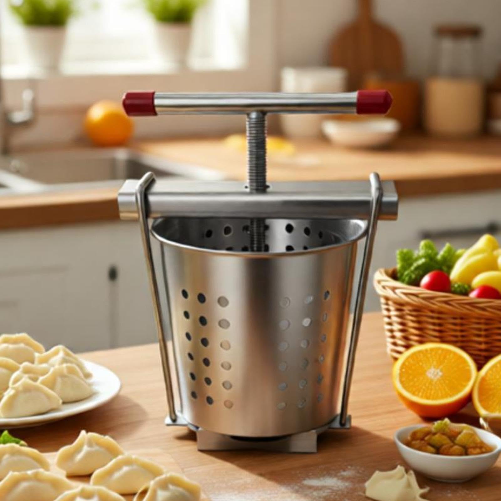 Dumpling Füllpresse Gemüsefüllungspresse Küchenhelfer Edelstahl Presswerkzeug Handentsafter für Säfte Gemüsefüllungen Gastronomieküche Haushaltsküche, 2.5l