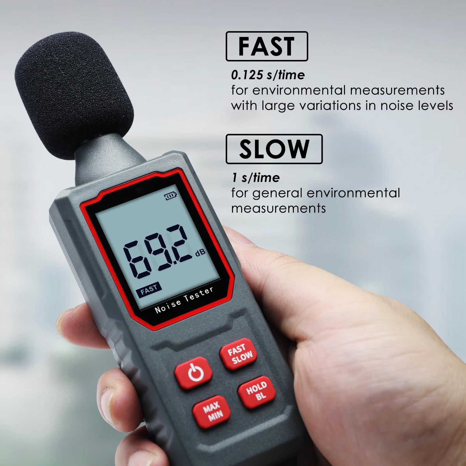 Sonomètre numérique haute précision Plage de mesure de 30 à 130 dBA – Decibel mètre pour test de réponse rapide – Testeur de bruit avec écran LCD HD – Idéal pour la surveillance de l'environnement