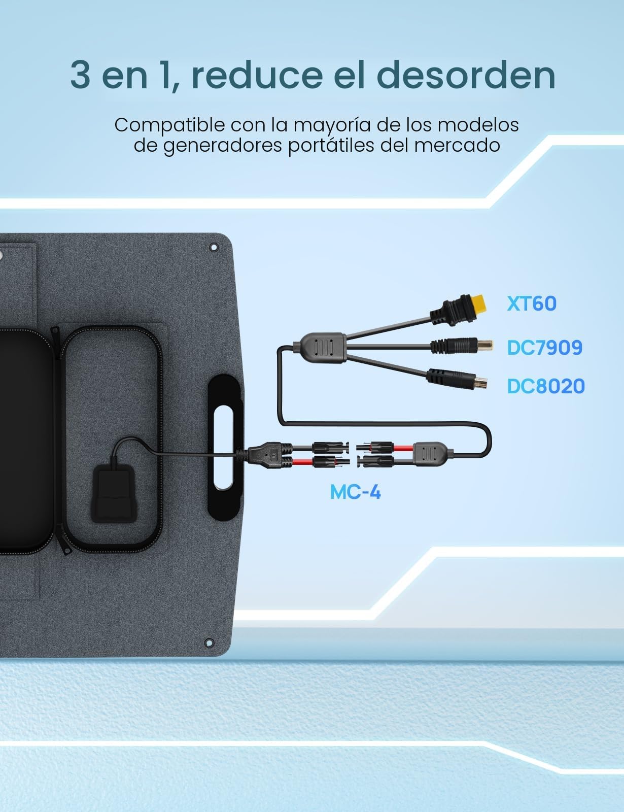 ECO-WORTHY Panel Solar Portatil 200W, XT60, Soporte de una sola pieza, ETFE, Silicio Monocristalino, Hasta 23% de eficiencia, Adecuado para la estación de energía, RV, camping, Garten