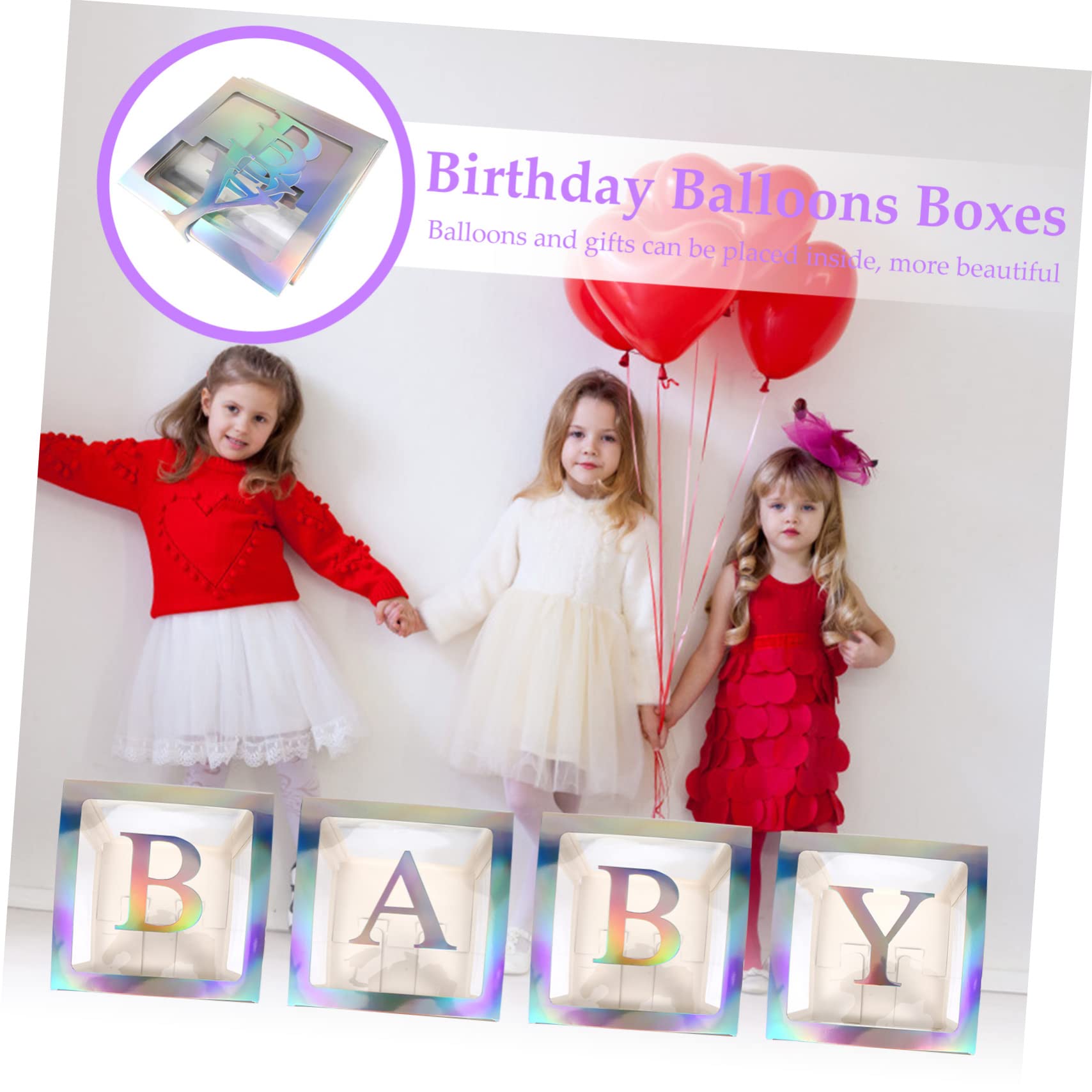 Babyparty Boxen 1 Satz 4 Stück Papier Silber mit Buchstaben