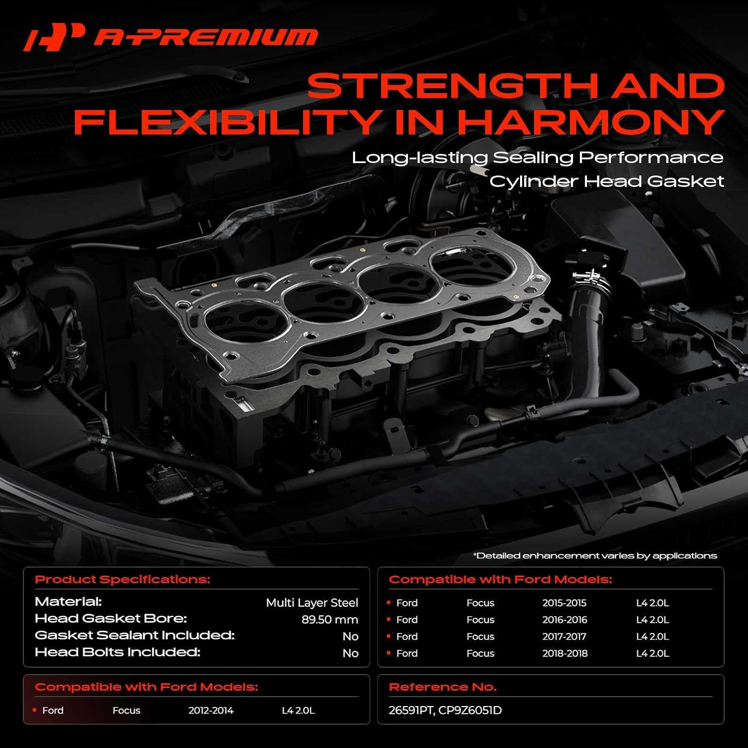 A-Premium L4 2.0L Engine Cylinder Head Gasket Compatible with Ford Focus 2012-2018, Multi-Layer Steel