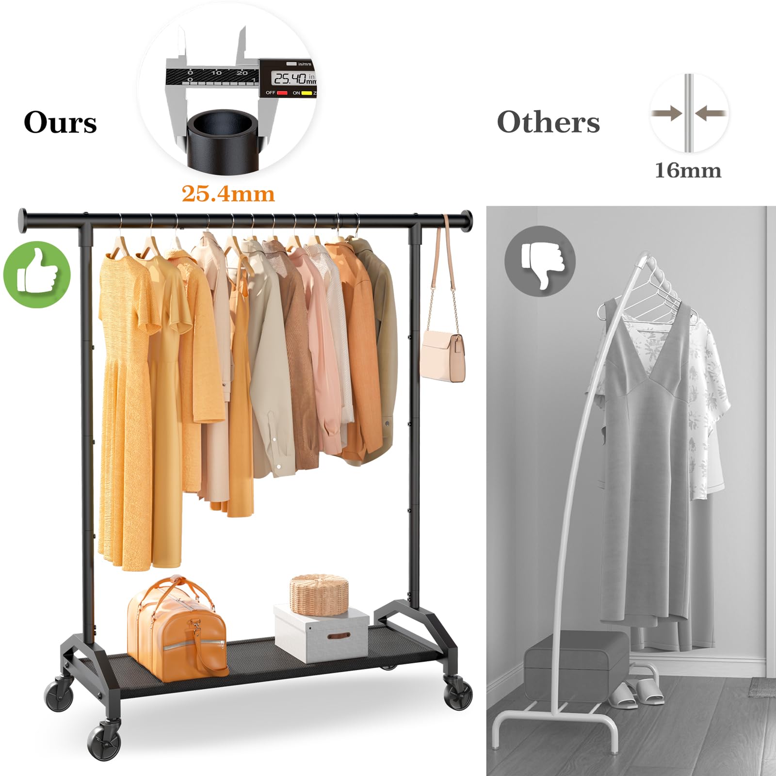 Wiracks Perchero para colgar ropa resistente, color negro