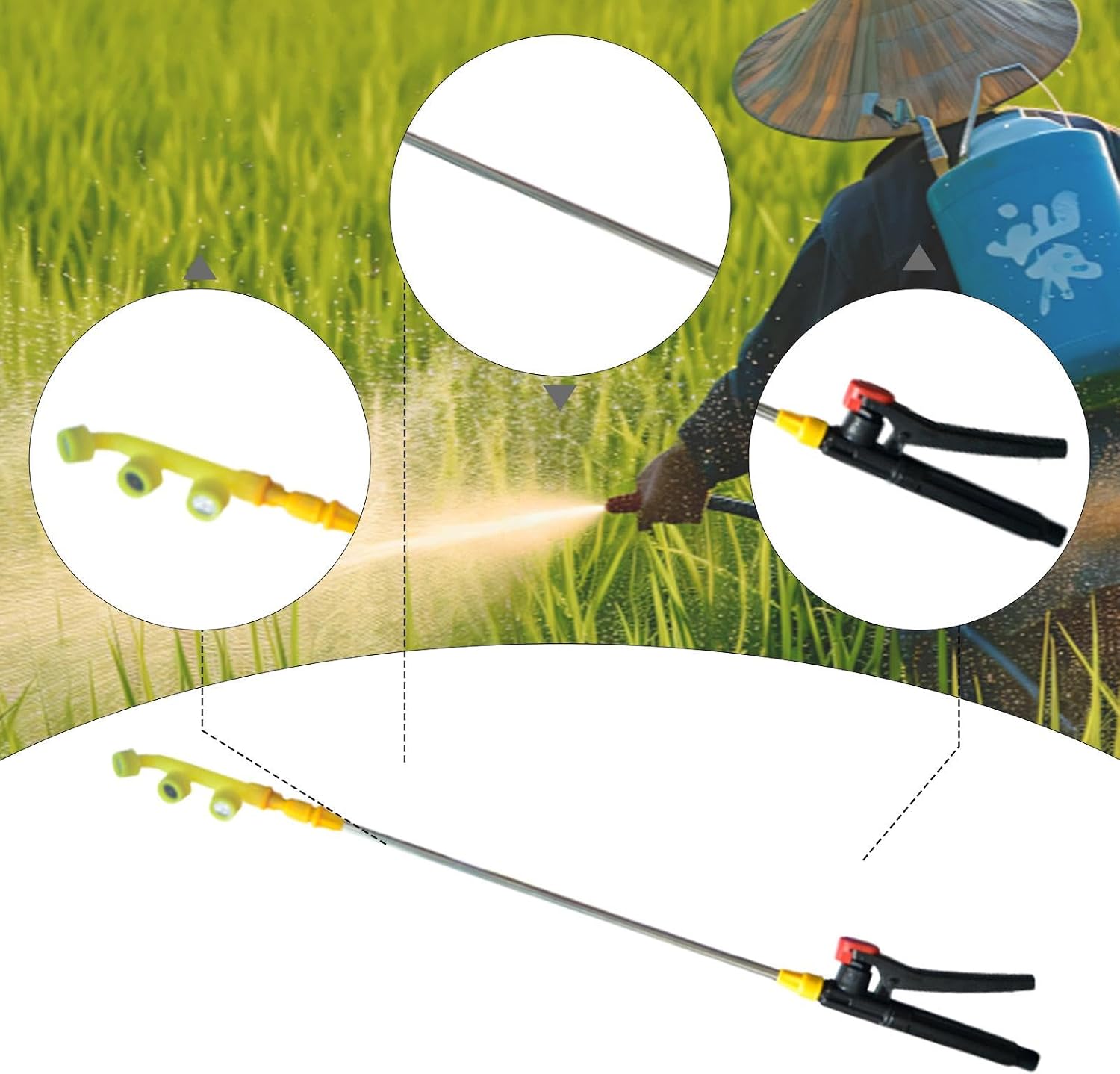 Retractable Sprayer Rod Garden Spray Accessories 70cm-130cm Ergonomic Handle Extension Rod Sprayer Wand for Tree Outdoor, 3 Hole Nozzle