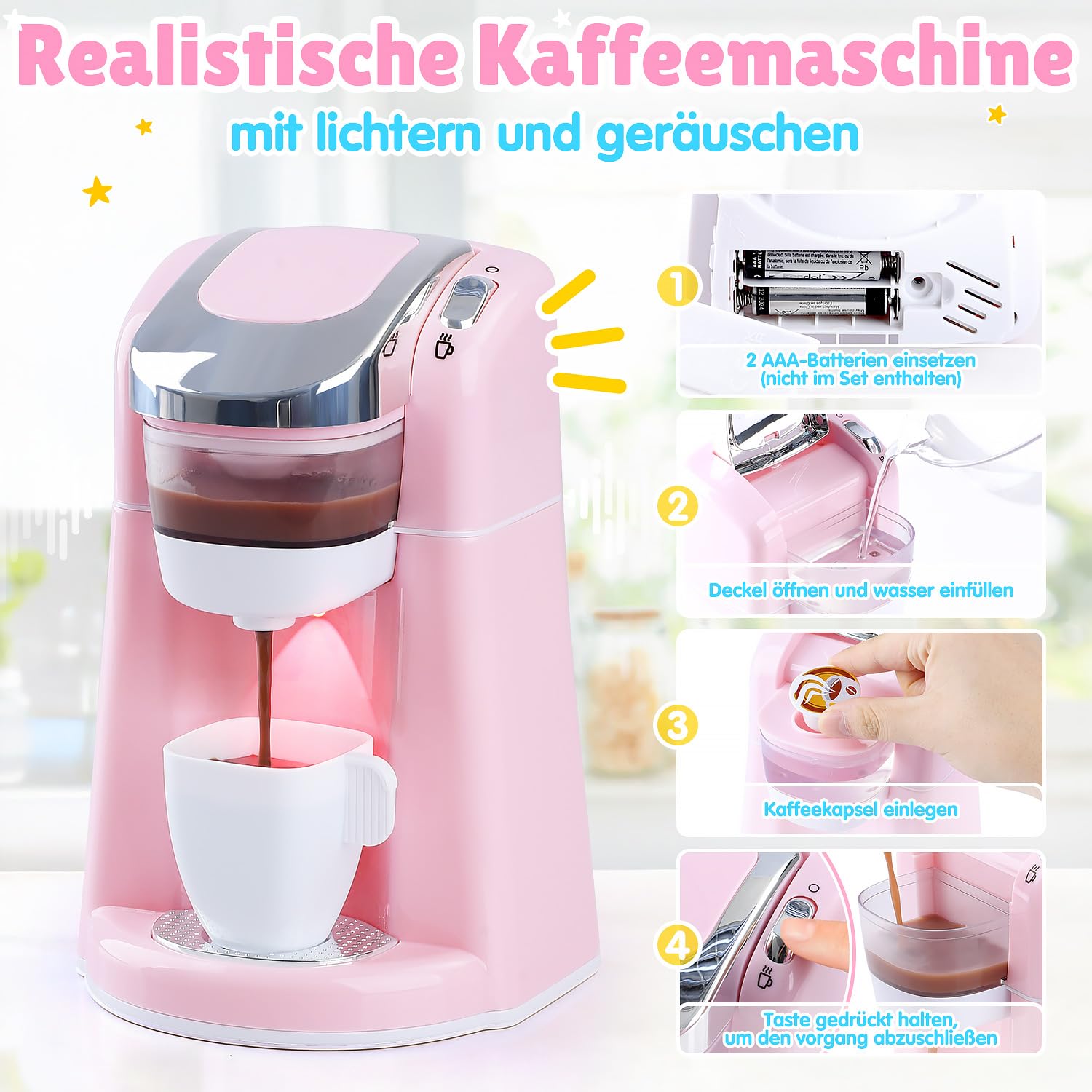 PLAY 4in1 Kinderküchenset mit Kaffeemaschine Mixer Toaster ab 3 Jahren