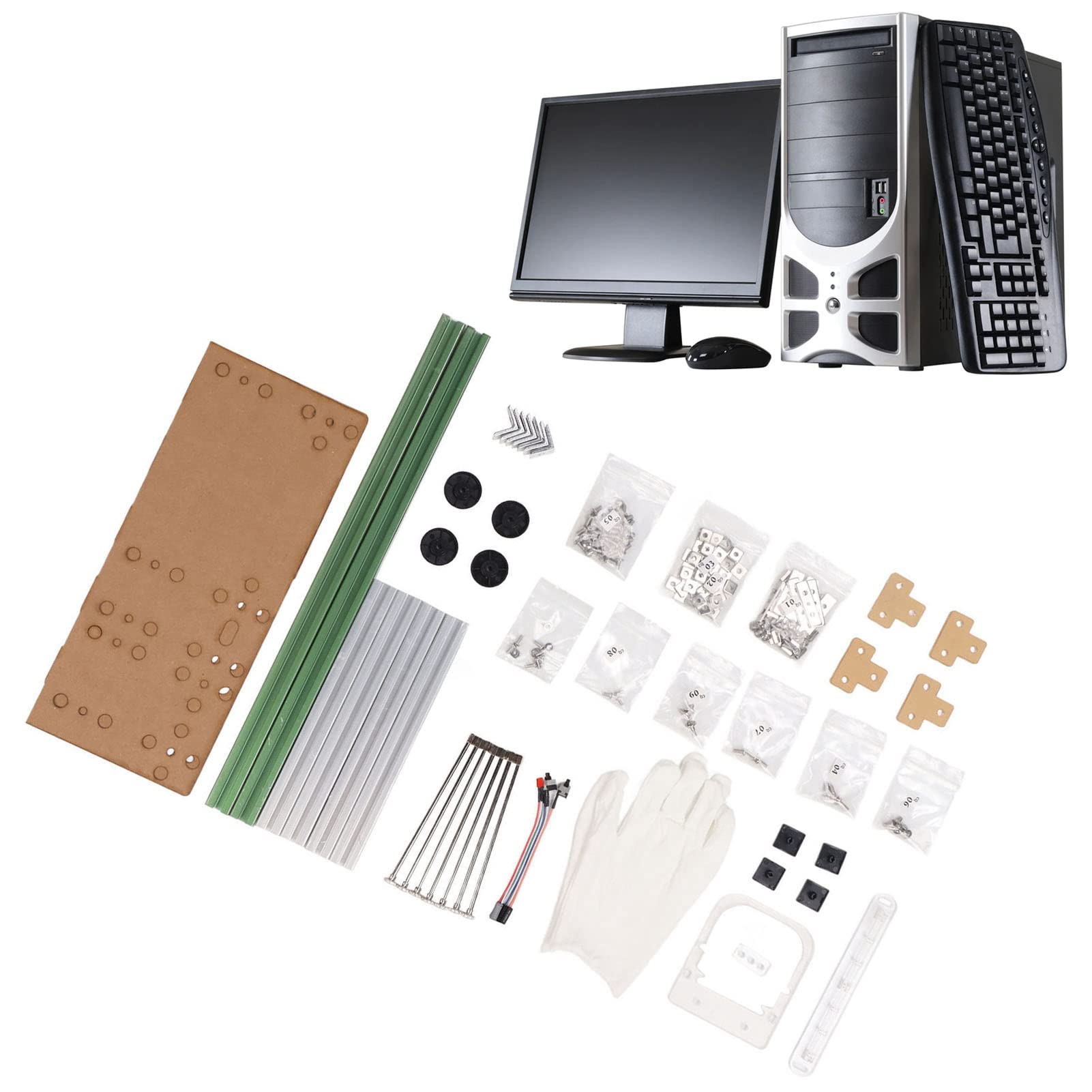 Ausla ATX Computer Open Case Bracket, 4 PCI Slot Aluminum Alloy (zielony