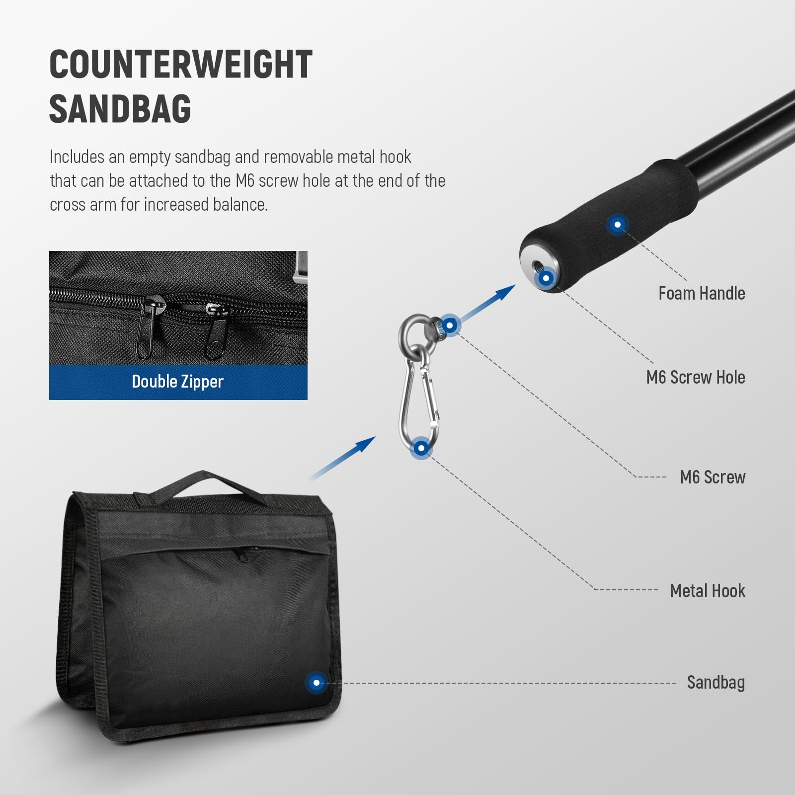 NEEWER Brazo de Extensión de Overhead Trípode con Base de Liberación Rápida Tipo Arca, 22-37, 8 Inch Telescópico, Brazo de Soporte de Cámara con Cabeza de Bola y Bolsa de Arena para Fotografía, ST005