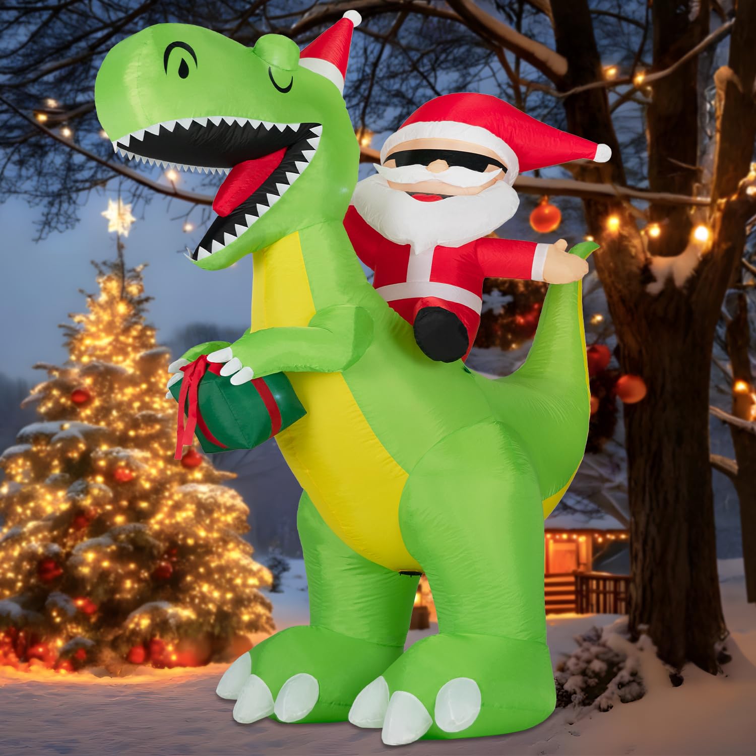 Kendane 8FT Christmas Inflatables Claus Outdoor Decorations, Xmas Inflatable Santa on Dinosaur with Built - in LED Lights, Suitable for Indoor Outside Christmas Decoration