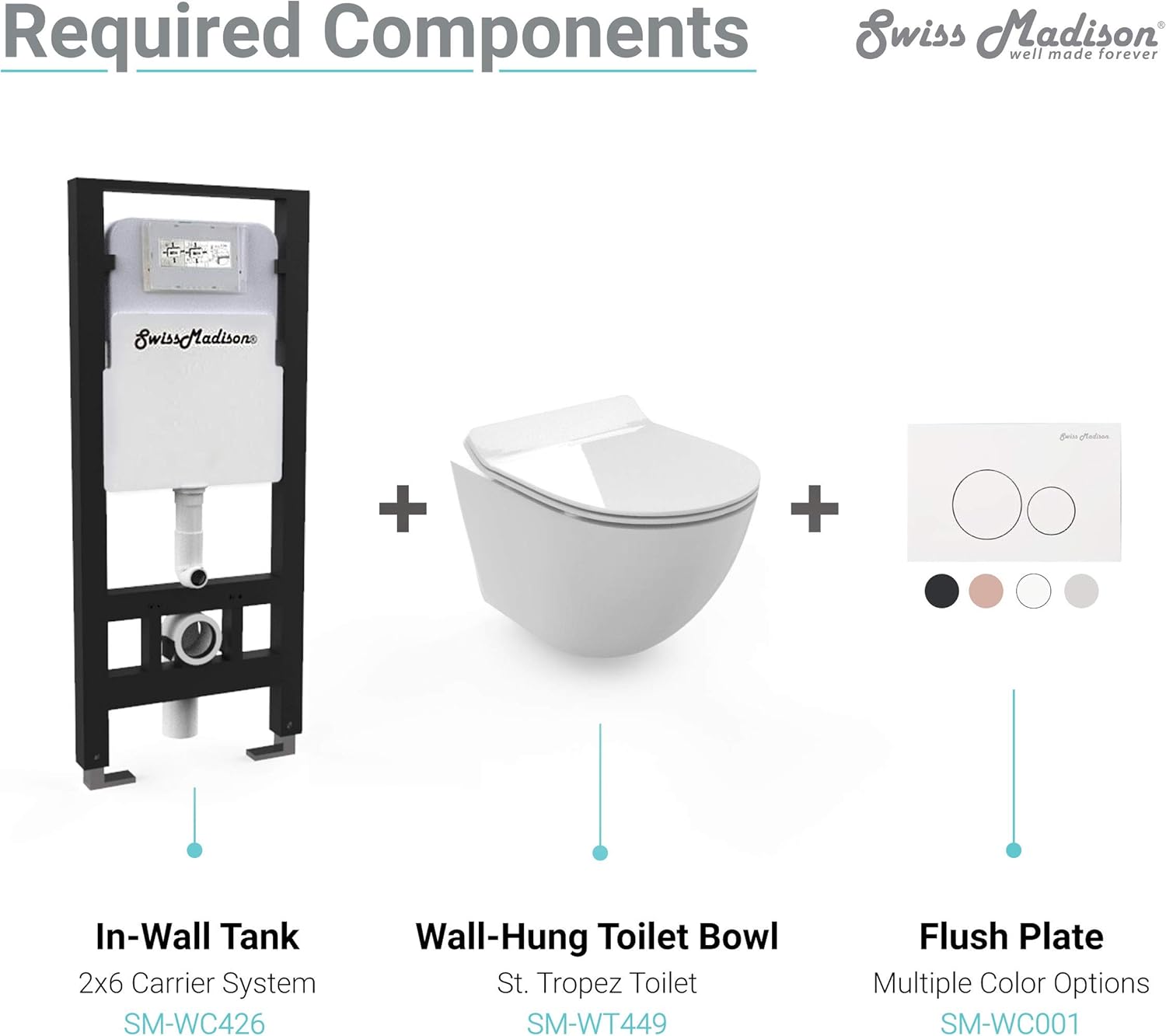 Swiss Madison Well Made Forever SM-WT449 St. Tropez Wall Hung Toilet, Glossy White - - 