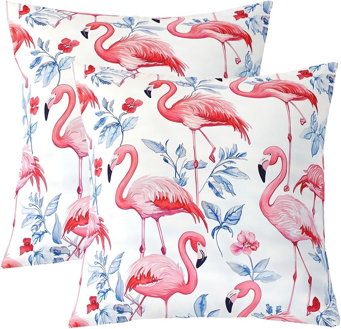 Feelyou Flamingo Throw Pillow Covers 24"x24" Set of 2 Soft Tropical Flamingo Pattern Cushion Covers for for Couch Sofa Animal Decor Bird Print Pink White Decorative Pillowcases Outdoor Pillows Covers