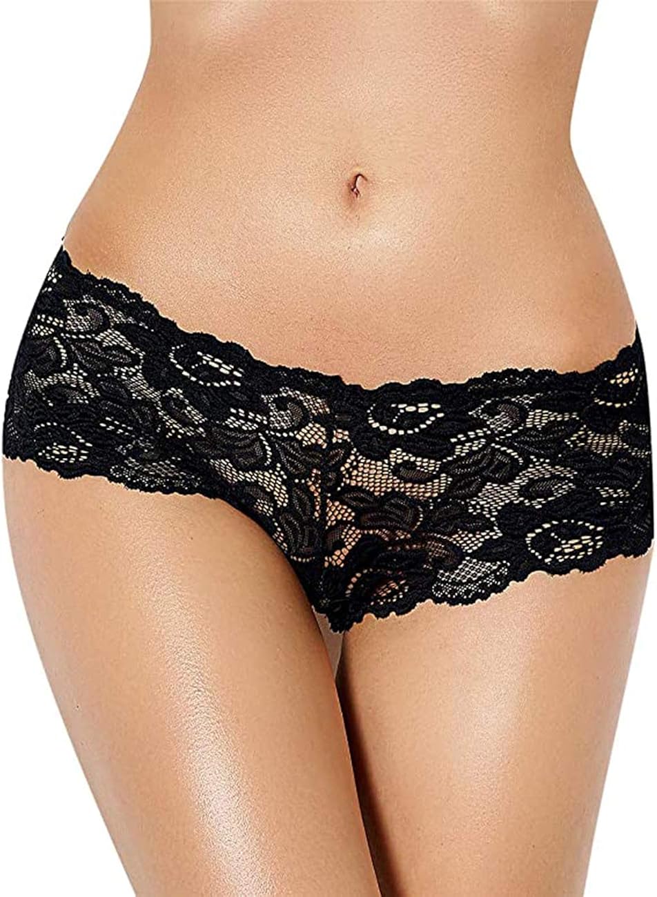 Women Plus Size Cheeky Panties Sexy Lace Boyshorts Seamless Hipster Underwear Black 6X-Large
