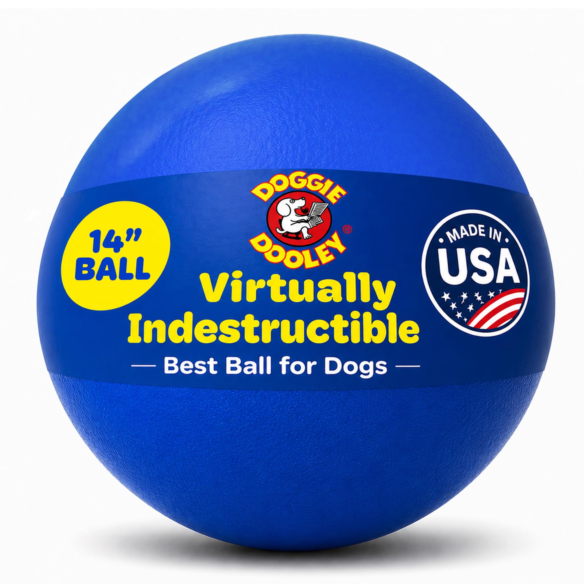 Doggie Dooley Pelota para perros prácticamente indestructible, juguete interactivo de plástico duro de 14 pulgadas para razas grandes de más de 75 libras, construido para pastoreo y juego de empuje