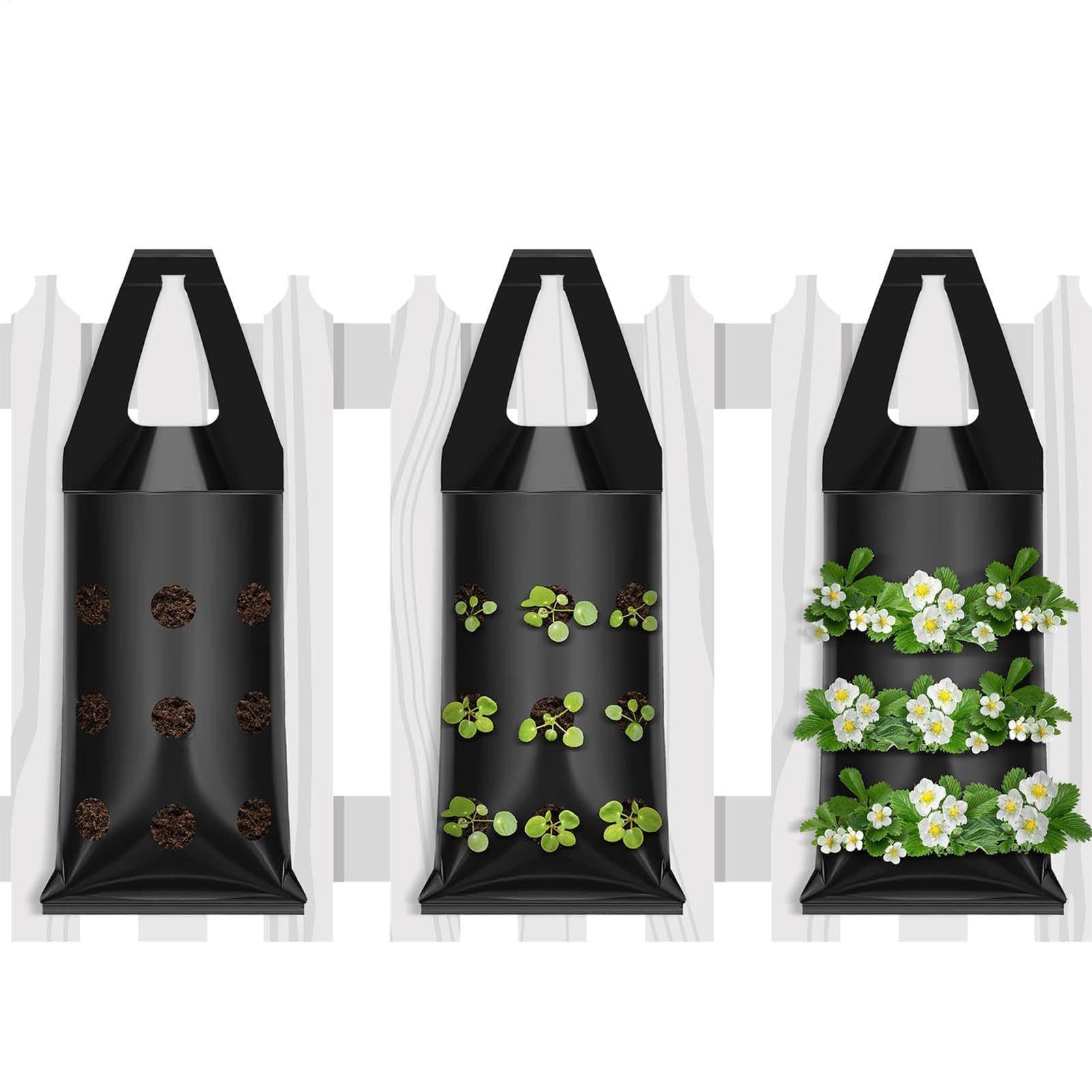 Bolsas de cultivo colgantes para cultivar flores, fresas, tomates, verduras - Bolsas verticales para zanahorias y papas - Perfecto para uso en jardín al aire libre