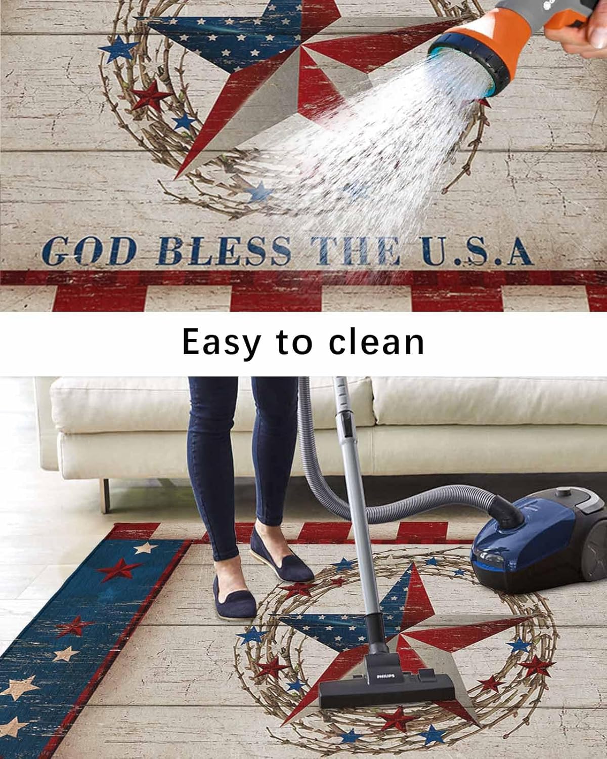 Outdoor Patio Rugs Rustic Star American Flag Stripes Outdoor Area Rug Wood Grain Non-Slip Backyard/Camping RV Rug/Deck/Porch Rug Front Door Floor Mat Carpet,4x6ft,