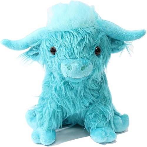 Animal de peluche de vaca azul de las tierras altas de 10 pulgadas, muñeca de peluche realista de ganado de granja, juguete de regalo