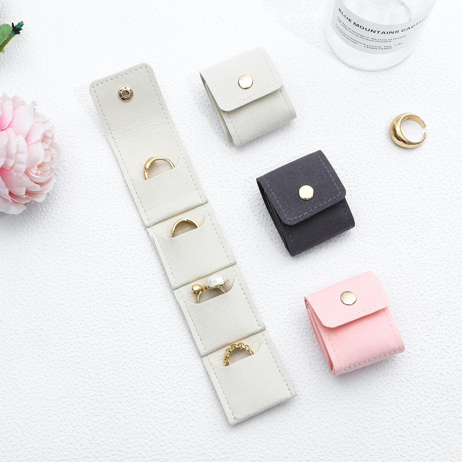 NEWITIN 6 Pieces Mini Travel Jewelry Bag with Buckle Small Travel Jewelry Organizer Case Foldable Jewels Roll Bag Multifunctional Jewels Pouch for Earrings Rings Necklaces Bracelets