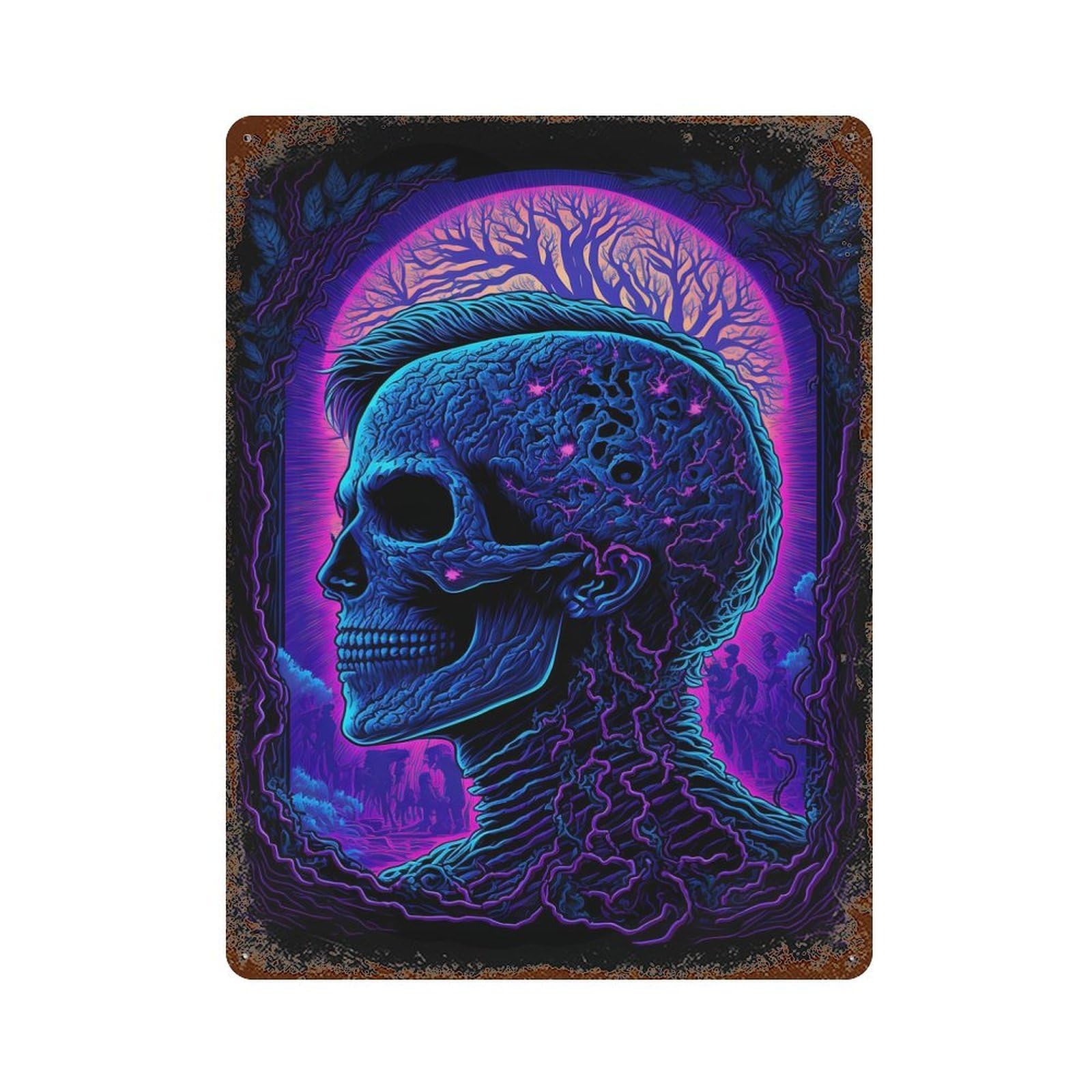 Rust Effect Brainscan Rusty Metal Tin Sign 15.7"x11.8", Old School Wall Decor for Basement, Hobby Room And Garage Decor