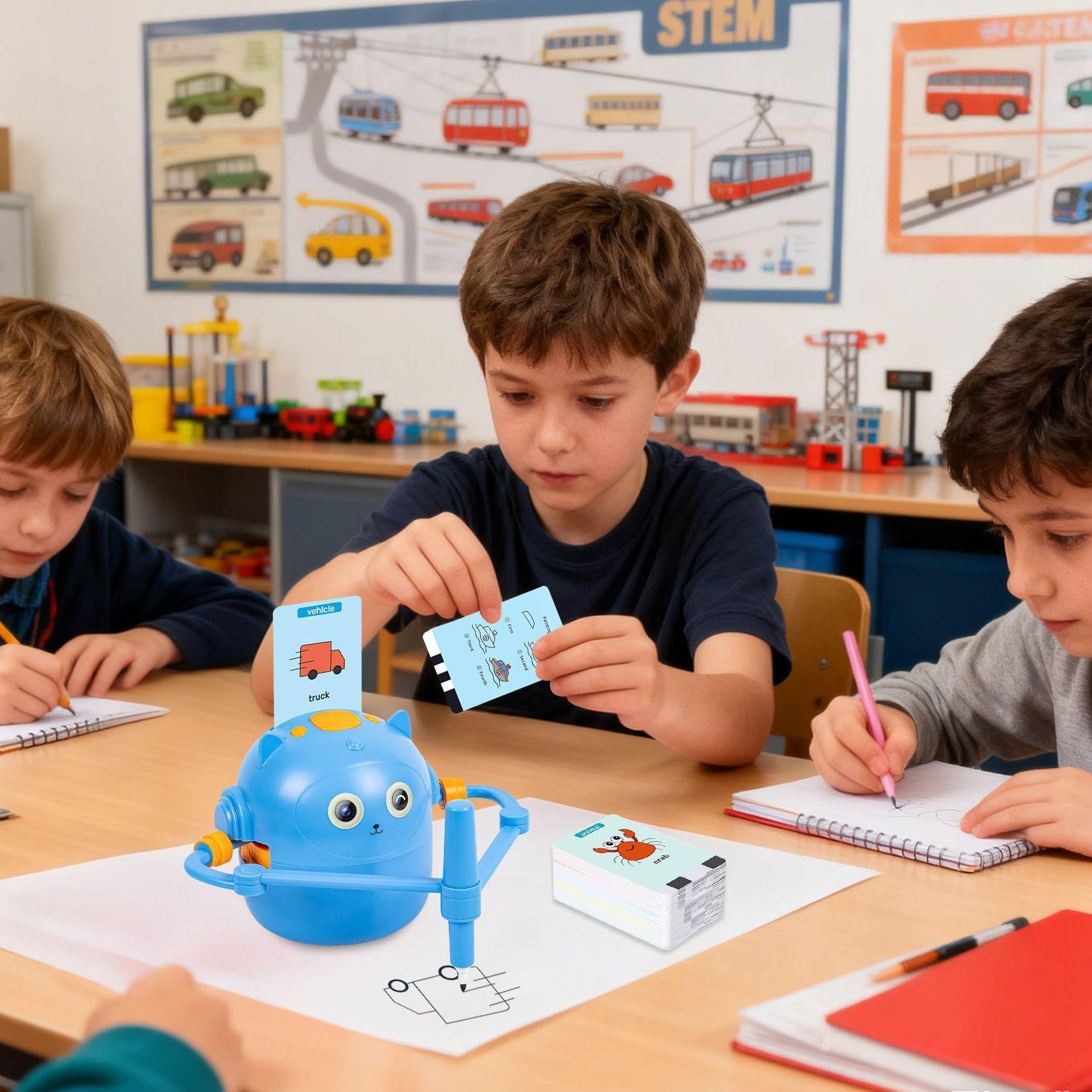Robot do rysowania dla dzieci ze 100 kartami interaktywna inteligentna malowania | Rzemiosło artystyczne zabawka rysunek robot dla przedszkolaków przedszkole studenci dzieci rodzina
