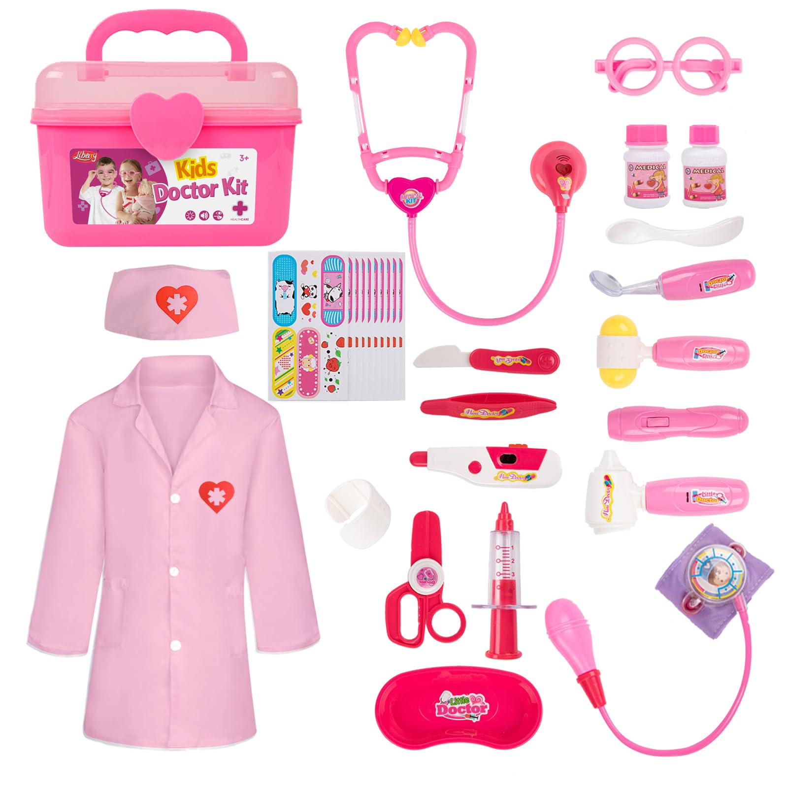 Liberry Doctor Kit Toy for Toddlers 3 4 5 Years Old, Pink