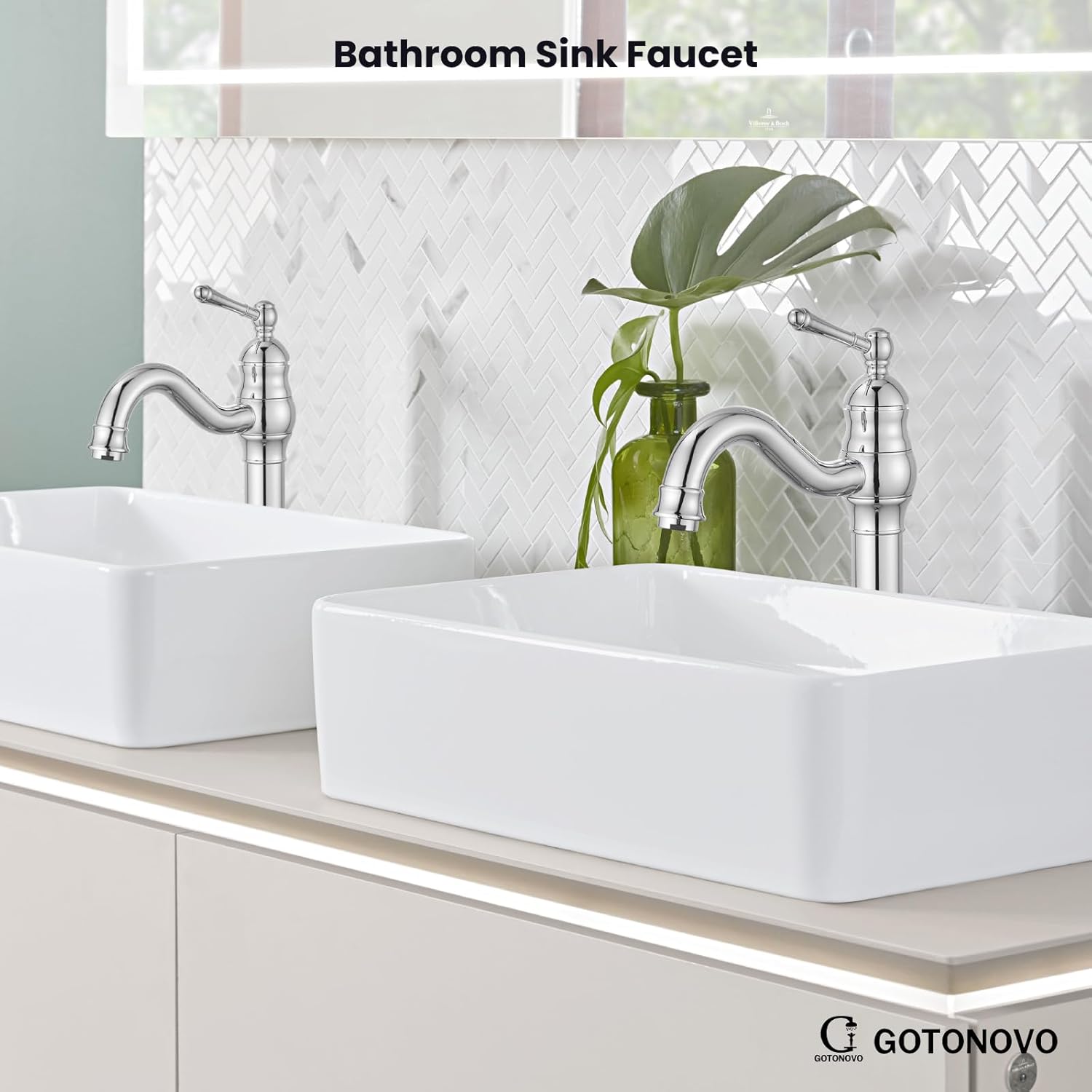 gotonovo Vessel Sink Faucet 360° Swivel Spout Single Handle Tall Bathroom Faucet 1 Hole Farmhouse Lavatory Washbasin Mixer Tap Matching Supply Hoses, Without Pop Up Drain, Polish Chrome