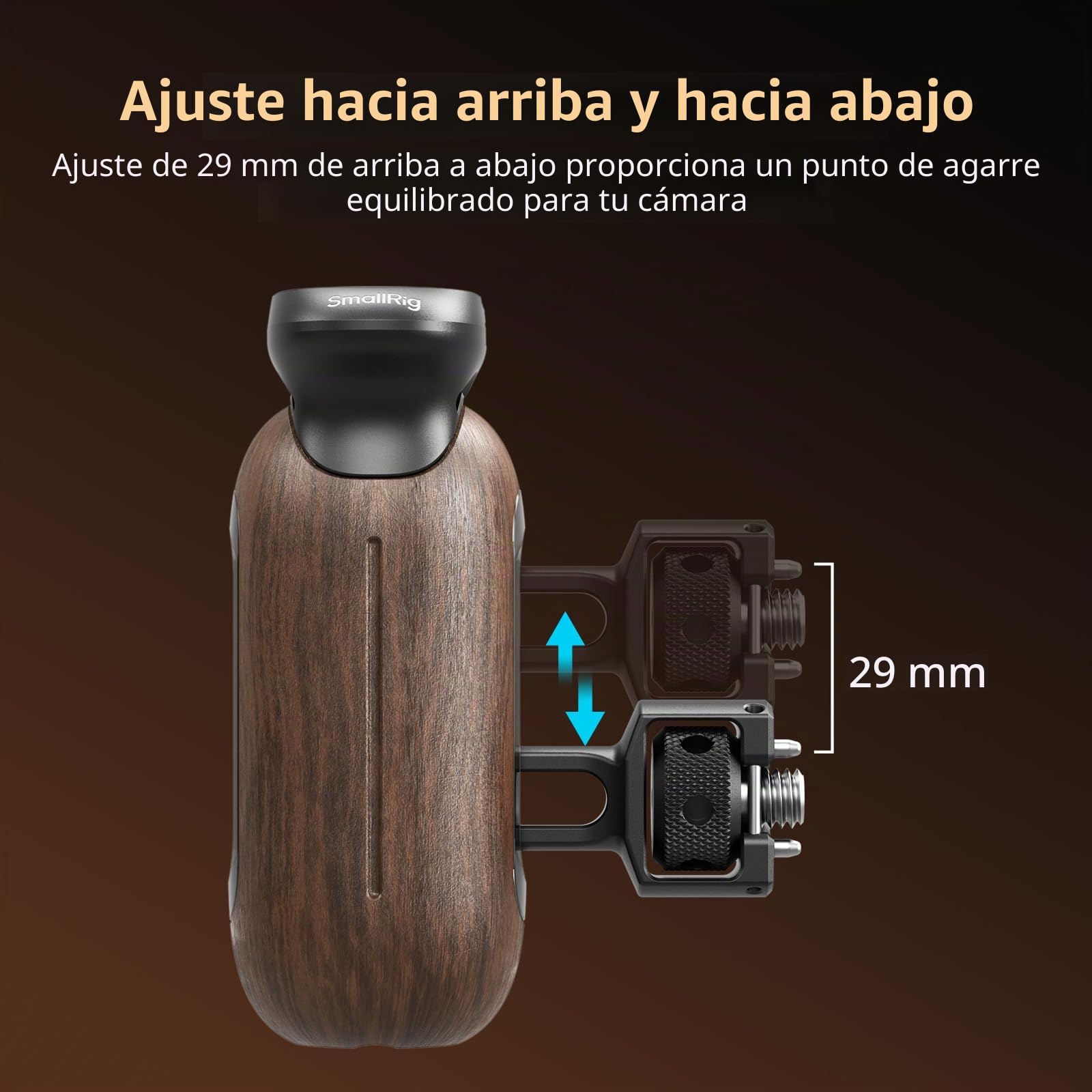 SMALLRIG Mango lateral Wooden para jaulas de cámara con tornillo de posicionamiento 2 en 1, mango ergonómico izquierdo o derecho, ajuste vertical de 29 mm, capacidad de carga de 15 kg/33,1 lb