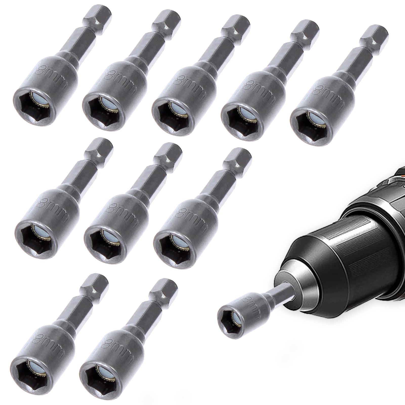 10pcs 1/4 Inch Hex Allen Key Drill Bit Set,8mm Magnetic Drill Bit Set for Impact Driver,42mm Length for Power Tools