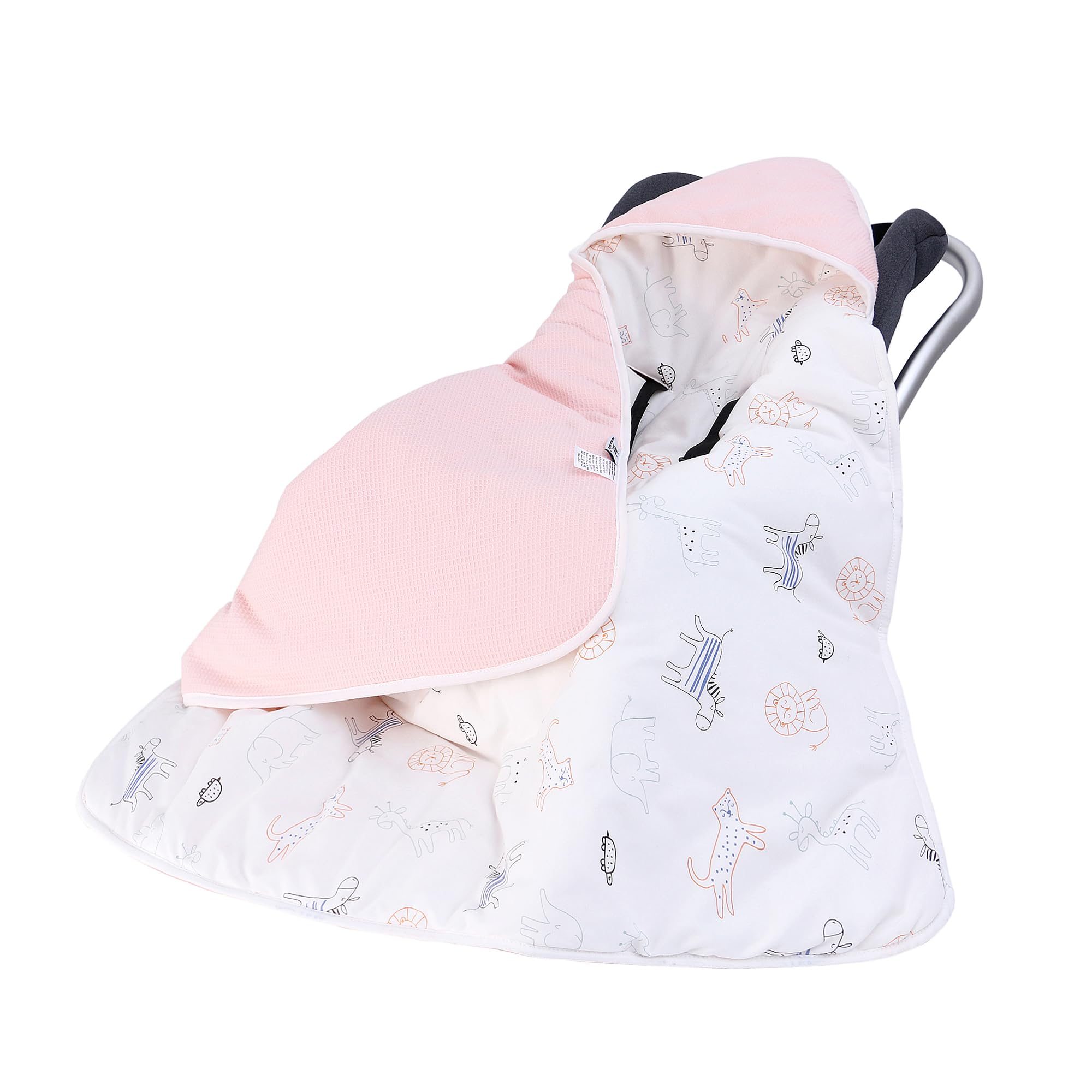 Einschlagdecke Babydecke für Babyschale Kinderwagen Kuscheldecke 90 x 90 cm Waffelstoff Universal Baby Decke für Buggy Autositz (Gesteppter-Zoo),1.5 Tog