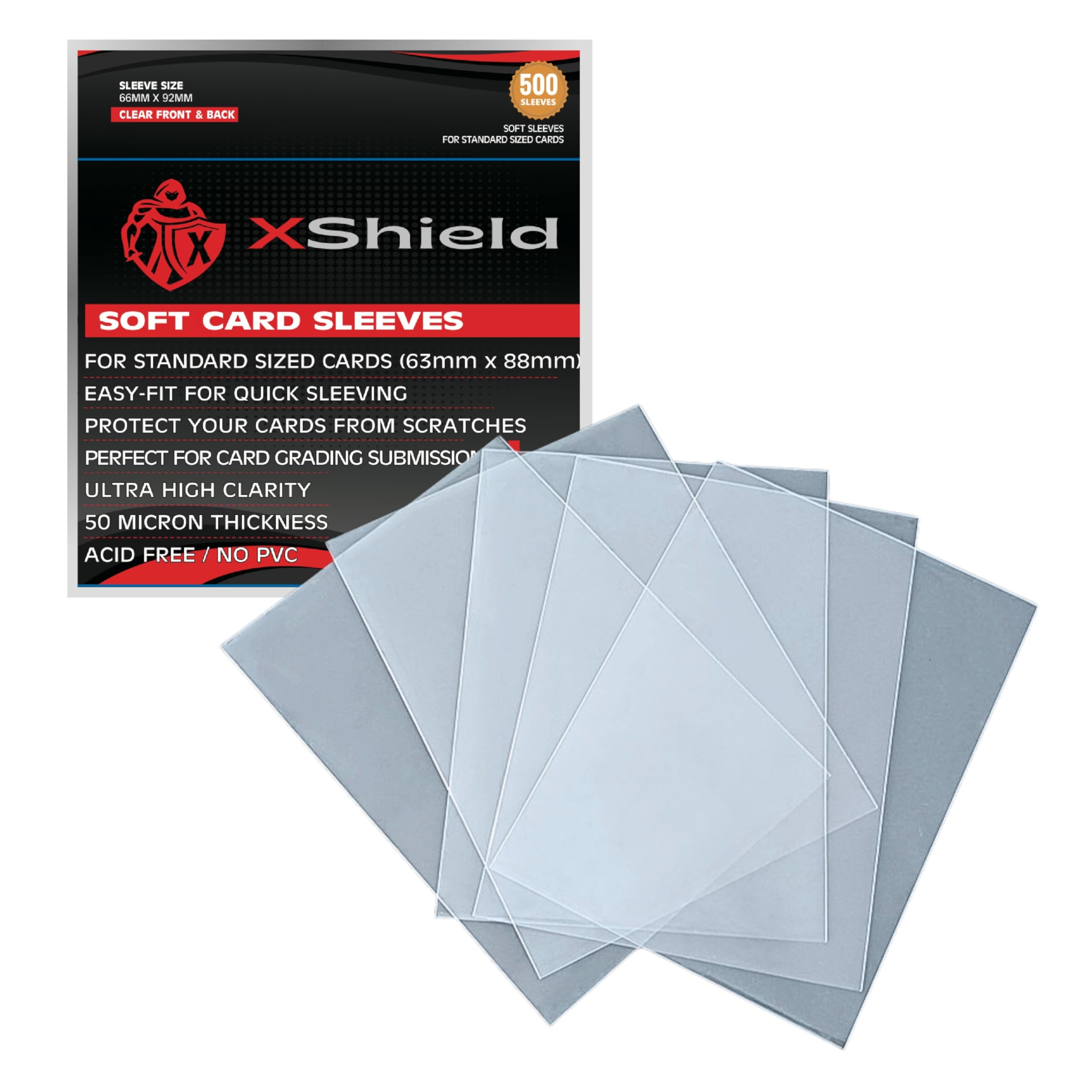 XShield, 500-Pack, Trading Card Sleeves 66 x 92mm  Soft Clear Polypropylene Protectors for Pokmon, Magic: The Gathering, Flesh & Blood, Sports & Collectible Cards