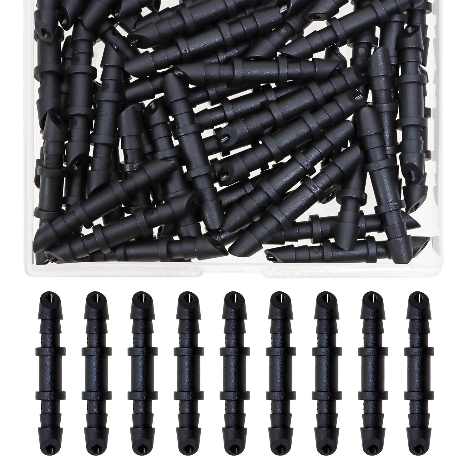 Mini Skater Double Barbed Coupling Fittings for 4/7mm Drip Irrigation Tubing Systems Garden Flower Pot Greenhouse Lawn (60, Black)