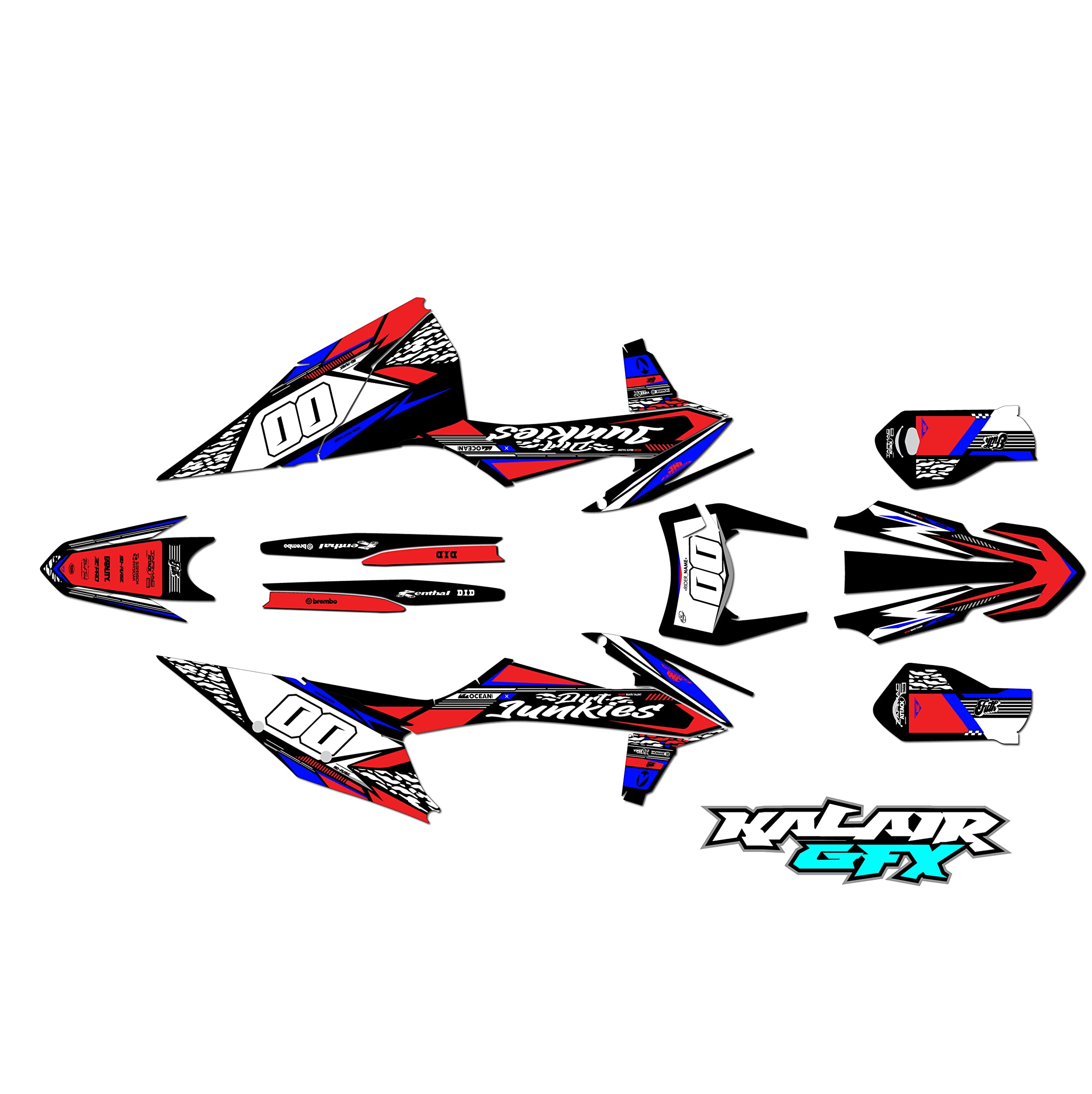 Kit de gráficos para KTM Enduro de 4 tiempos 250 EXC-F, 350 EXC-F, 450 EXC-F y 500 EXC-F años 2020, 2021, 2022 y 2023 Rugged Series Rojo-Azul 21 Mil - Calcomanía de carreras sin plásticos