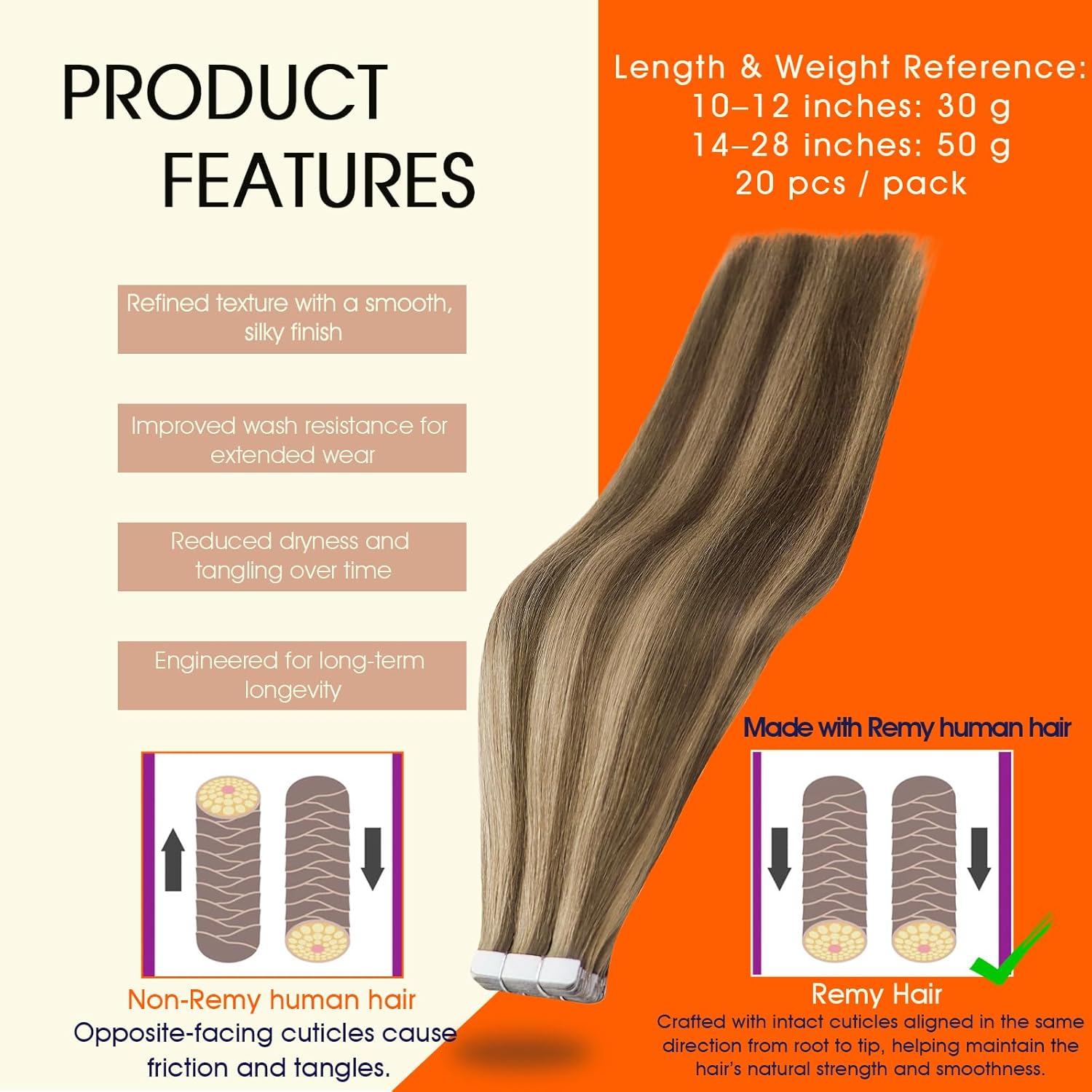 Full Shine Tape in Extensions Human Hair Tape in Real Hair Extensions 50 Gram 20 Pcs Glue in Hair Extensions 20 Inch Color 4 Medium Brown Highlight 27 Honey Blonde Seamless Hair Extension