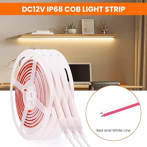 Miniatura 4 de KISUFU COB - Tira de luz LED de 12 V, tira de luz de neón 320 ledsM IP68, impermeable, flexible, luces LED para gabinetes, ingeniería, hogar,