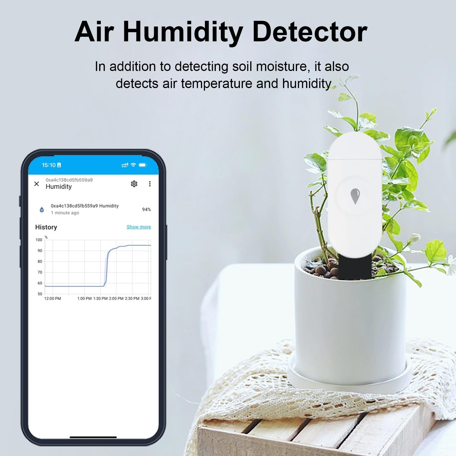 Haozee Sensor de Humedad del Suelo Inteligente, Paquete de 3, Se Requiere Concentrador Zigbee | Sensor capacitivo, medidor de humedad/temperatura para plantar jardín, compatible con Home Assistant Zigbee2mqtt