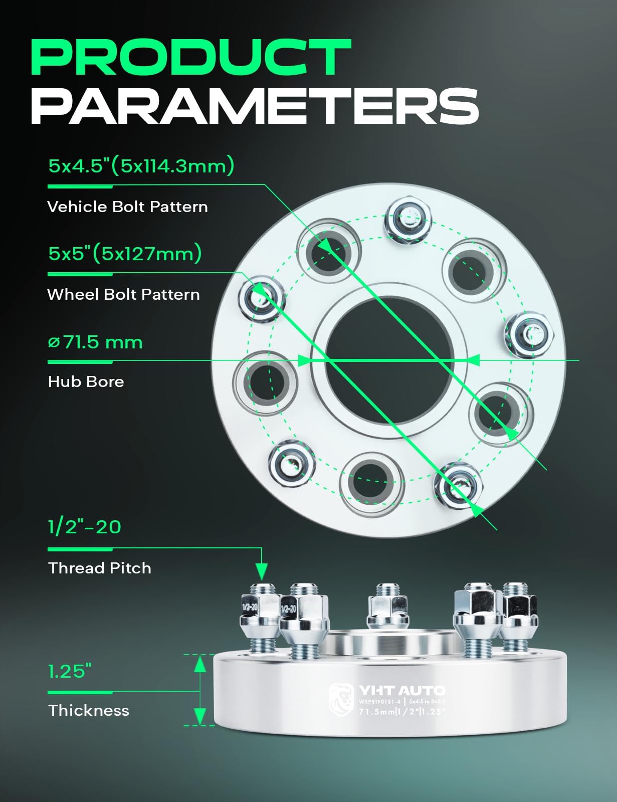 YHTAUTO Adattatori per Cerchi Hub Centric 5x4.5 a 5x5 da 1,25 Pollici Adatti per Cerchi Jeep JK XK WJ WK su YJ TJ XJ KK KJ SJ ZJ, Wrangler, Grand Cherokee, Cherokee, Spaziatori per Pneumatici con