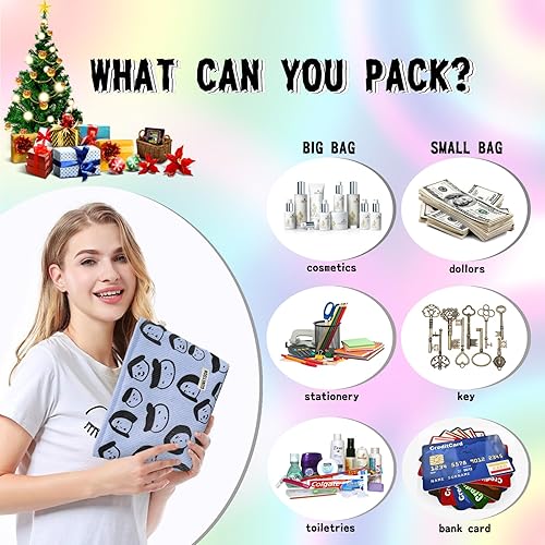 Miniatura 10 de Bolsas de cosméticos de pana para mujer, organizador de maquillaje de sonrisa, bolsa de almacenamiento de maquillaje de gran capacidad, bolsa de