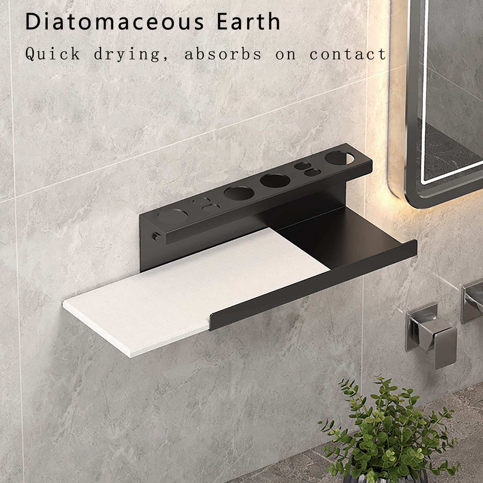 Porta Cepillo de Dientes, Soporte Cepillo de Dientes Eléctrico, Pared Estuche Cepillo Dientes con 4 Ranuras para Cepillos, Organizador Baño con Dispensador Pasta Dientes Negro
