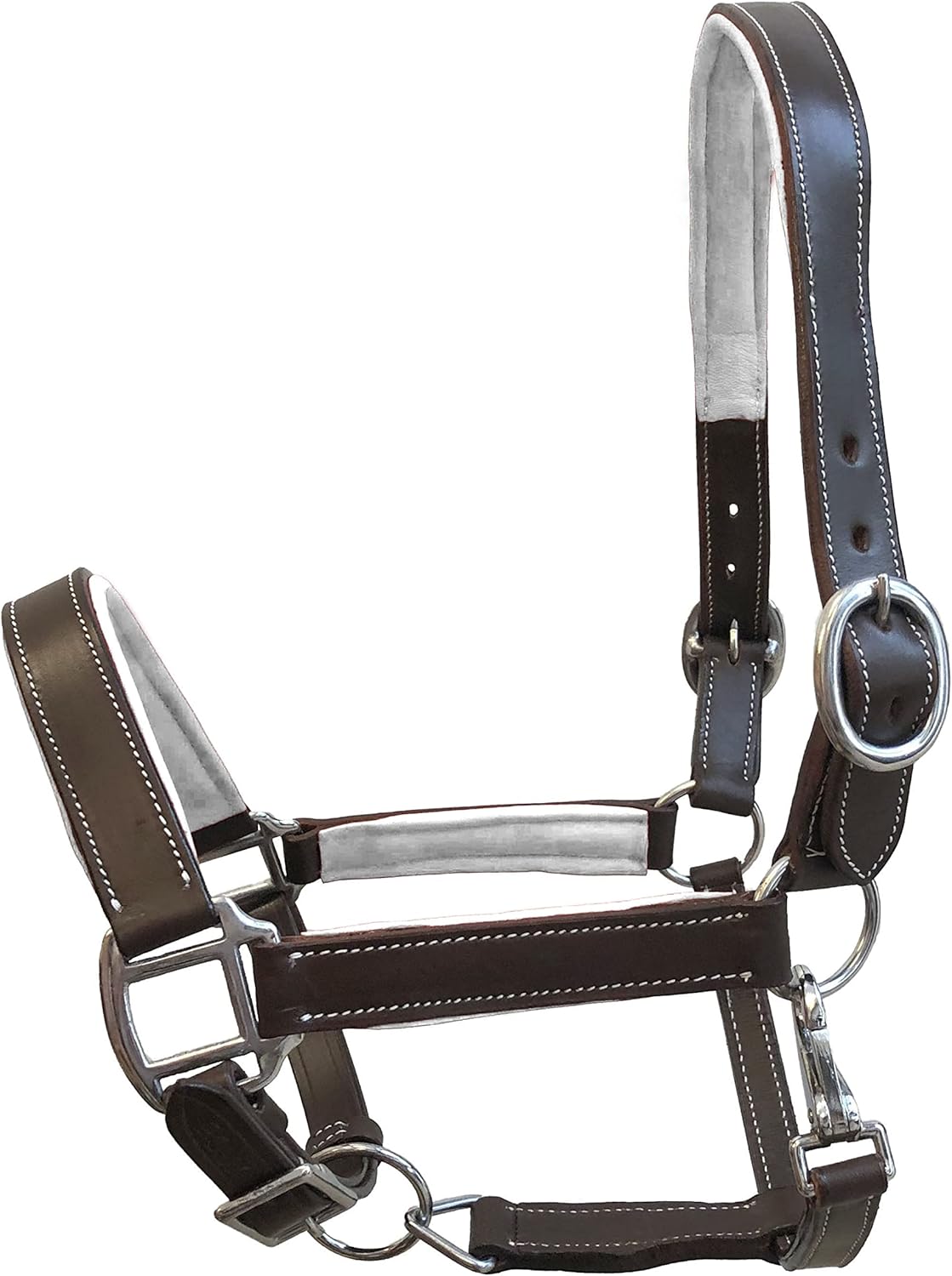 レザーホルター カラーパッド入りクラウンとノーズ付き スチールメッキ鉄金具 (馬 ブラウンとホワイト)