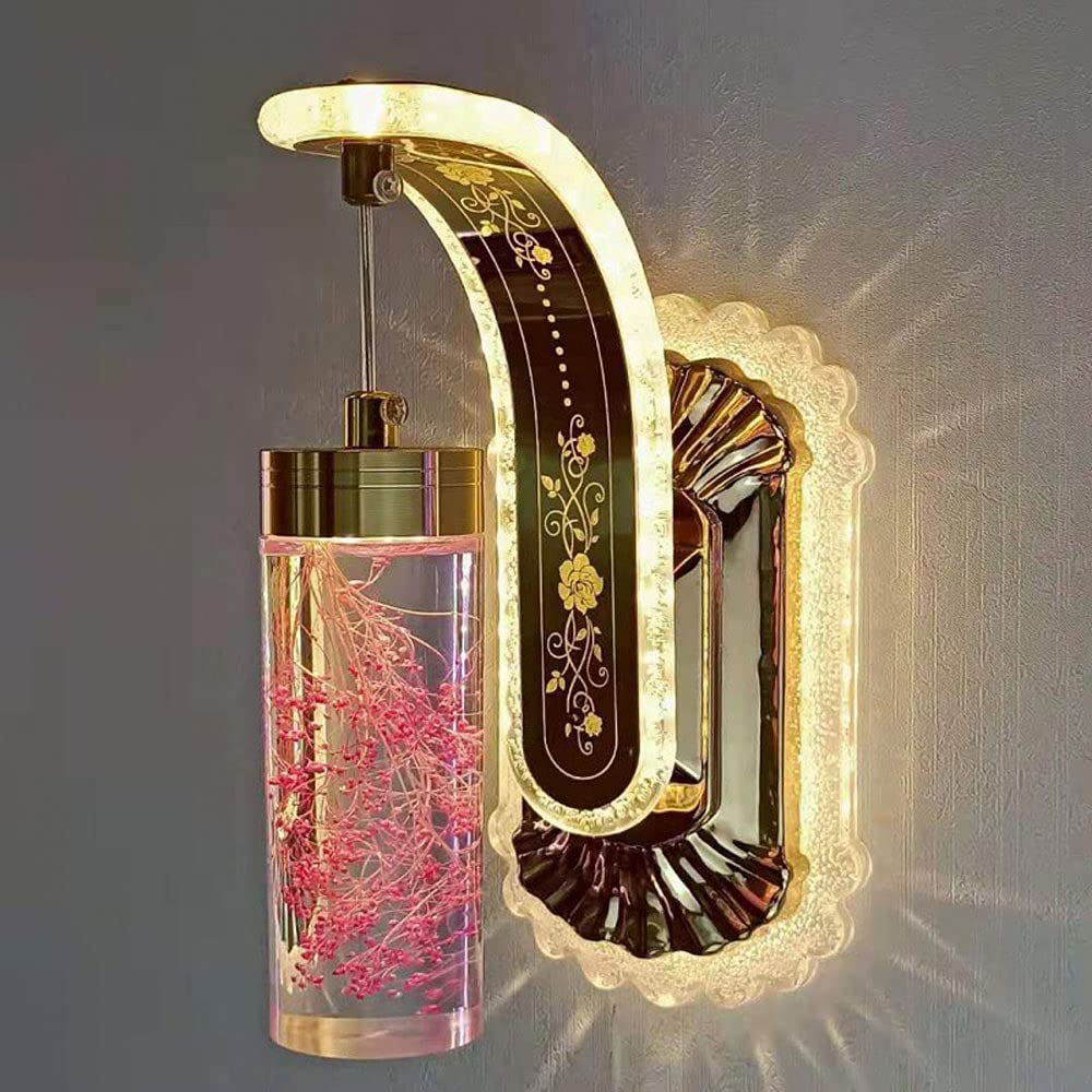Applique Murale de Chevet en Cristal Ambre Miroir d'Art de Luxe LED
