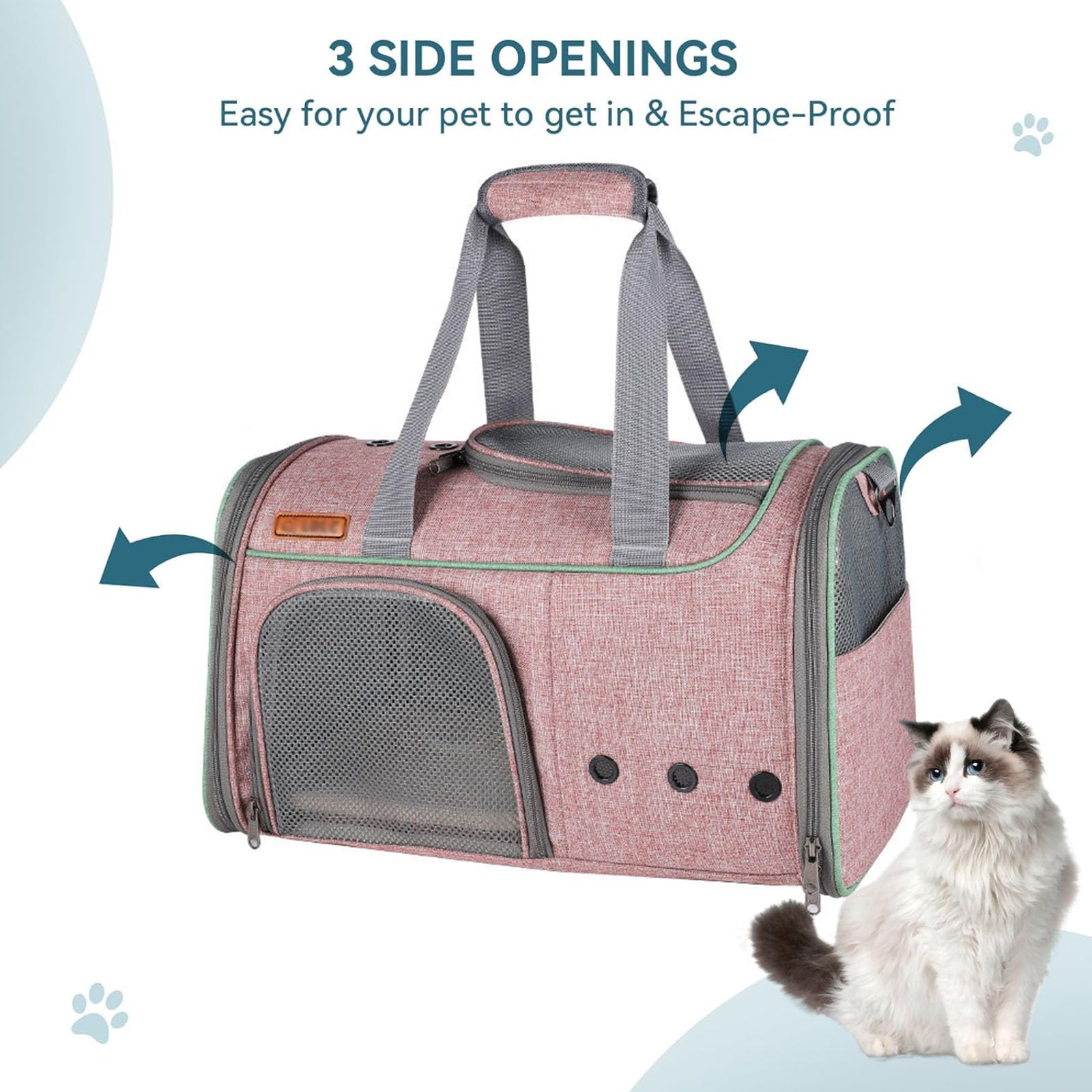 Transportín para gatos medianos y pequeños de menos de 16 libras, transportador portátil de lados suaves para mascotas para viajar, transportador plegable para perros pequeños aprobado por aerolínea
