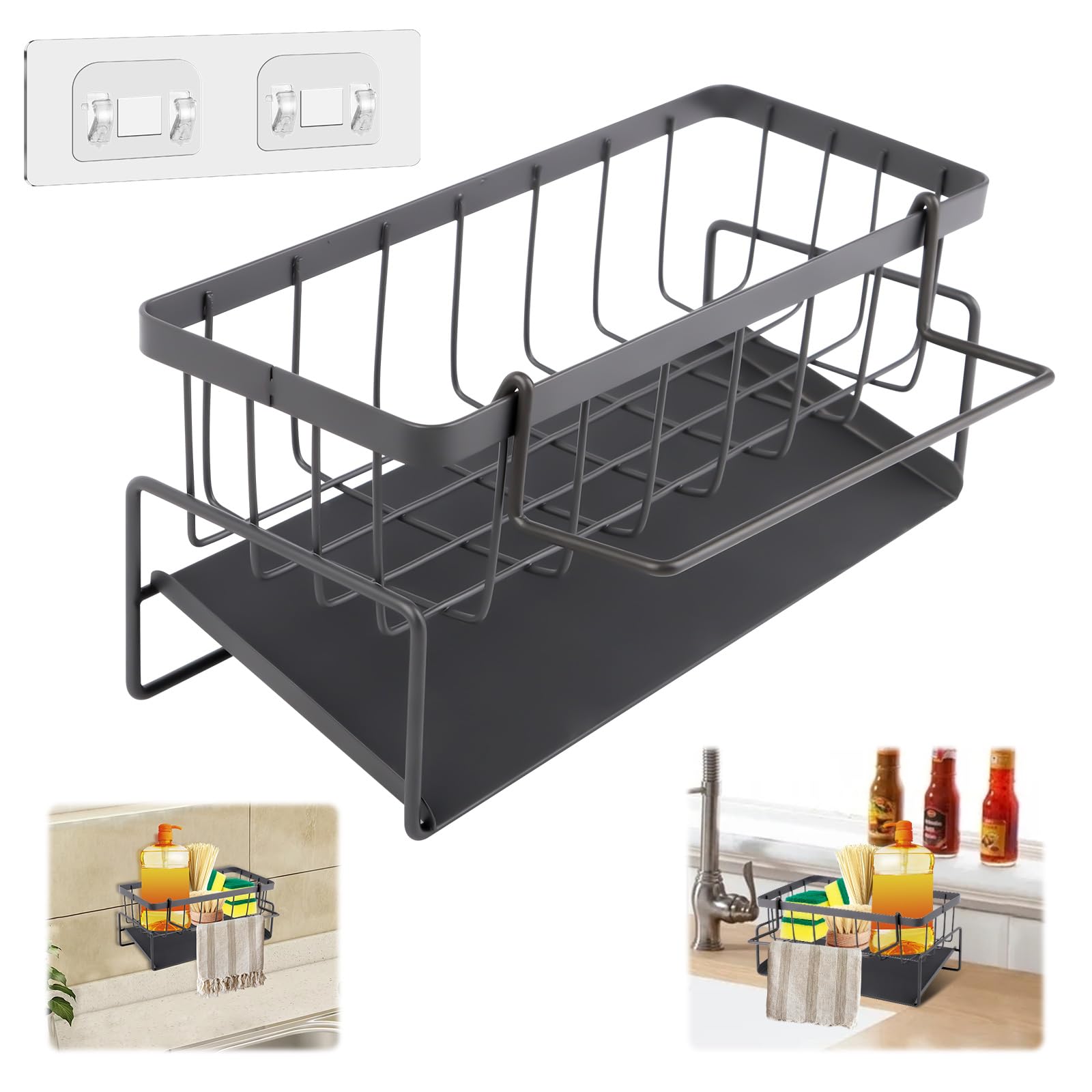 Organizzatore Lavandino Acciaio Inox Con Vassoio Autodrenante - Supporto Per Spugne, Sapone E Utensili Cucina/Bagno, No Drilling - Foto 4