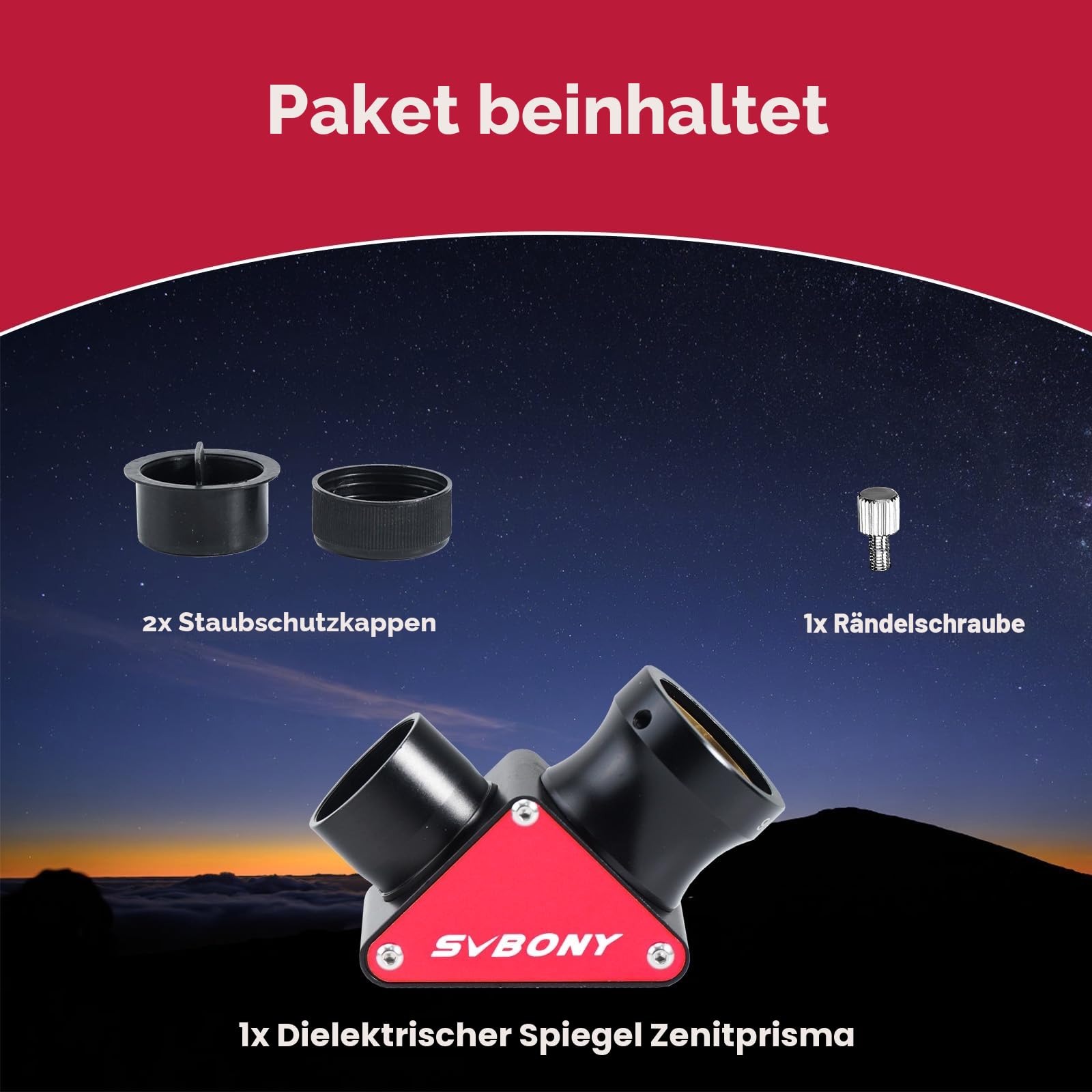 Svbony SV188P Zenitspiegel, 1,25 Zoll 90 Grad Dielektrikum Diagonaladapter, 99% Reflexionsvermögen Aufrechtes Bild, Metall Diagonalspiegel Teleskop Zubehör für Stargazer Observation Sky