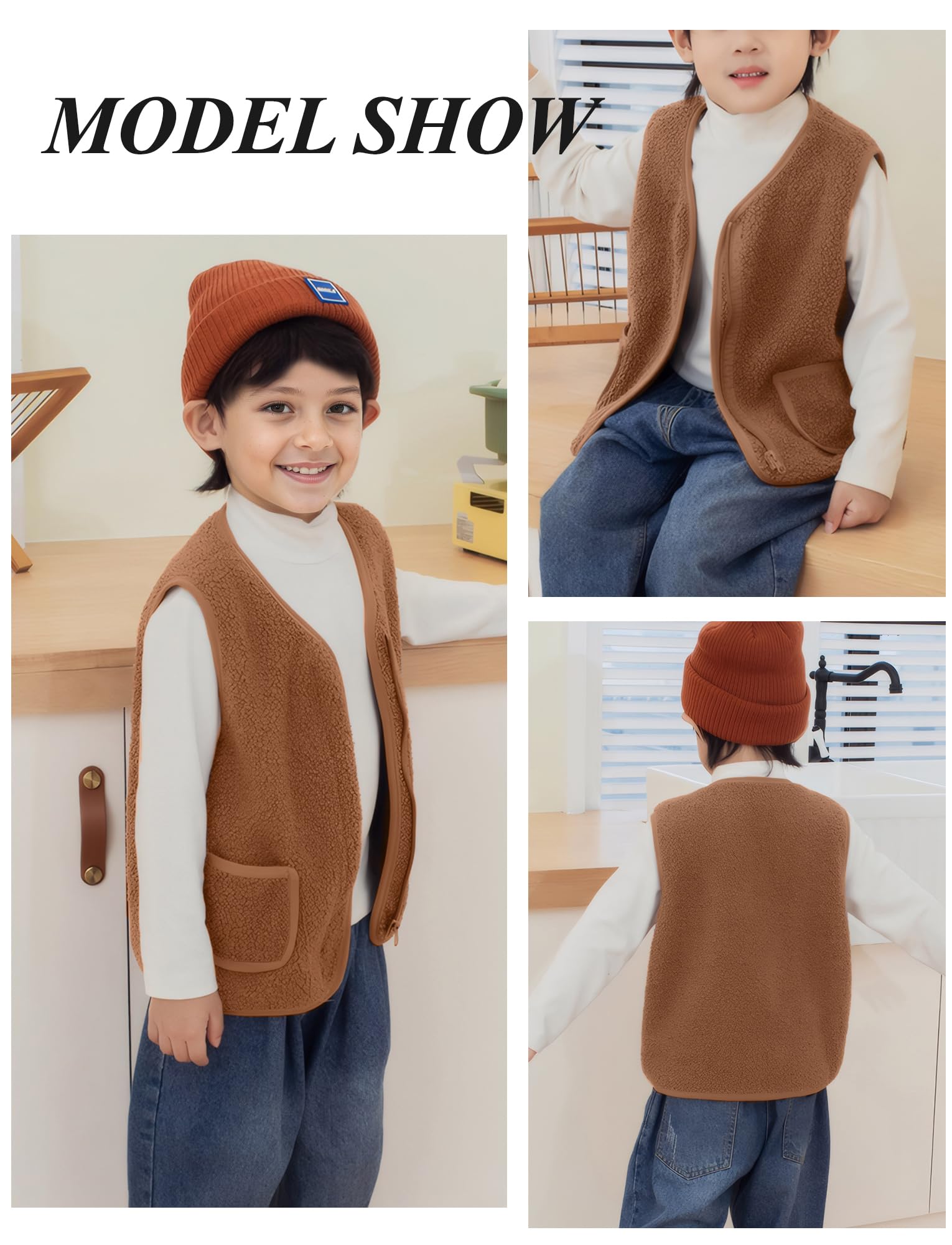 Happy Cherry Bambini Gilet in Pile Senza Maniche Giacca Autunno Invernale Ragazzi Ragazze Capispalla Panciotto Caldo Leggero con Cerniera e Tasche