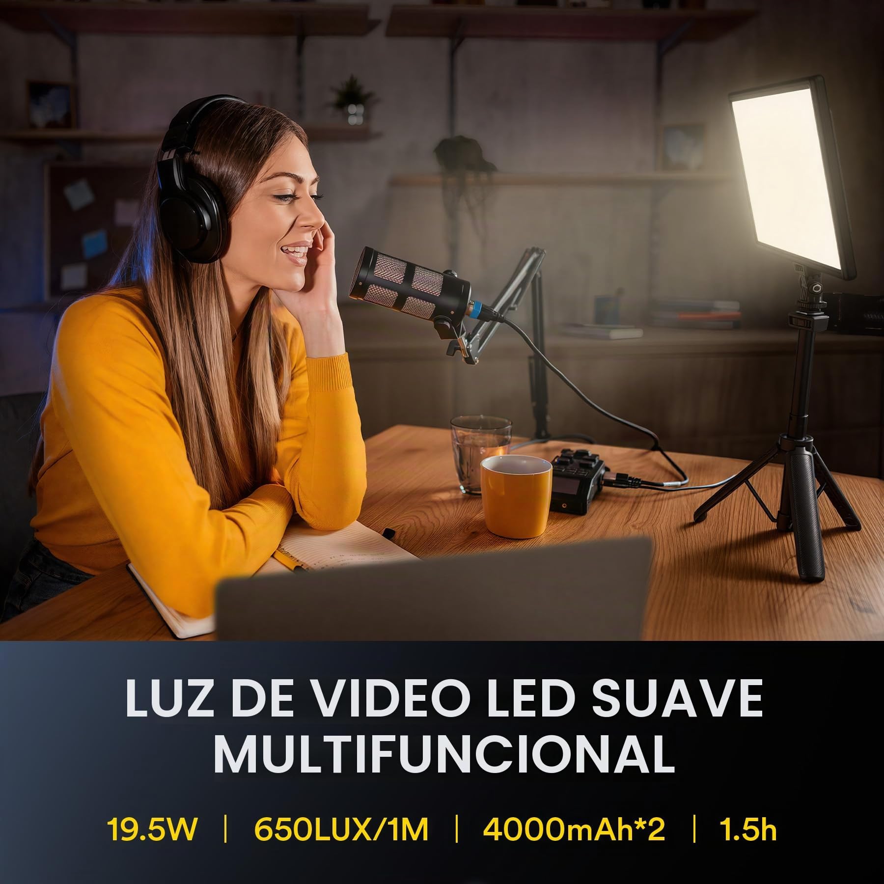 RALENO Luz del Panel de Video Led, 19,5 W luz de Cámara de Baterías Incorporadas de 4000 mAh * 2, CRI>95 3200-5600 K Luces de Estudio de Fotografía para TikTok Youtube Grabación de Video Transmisión