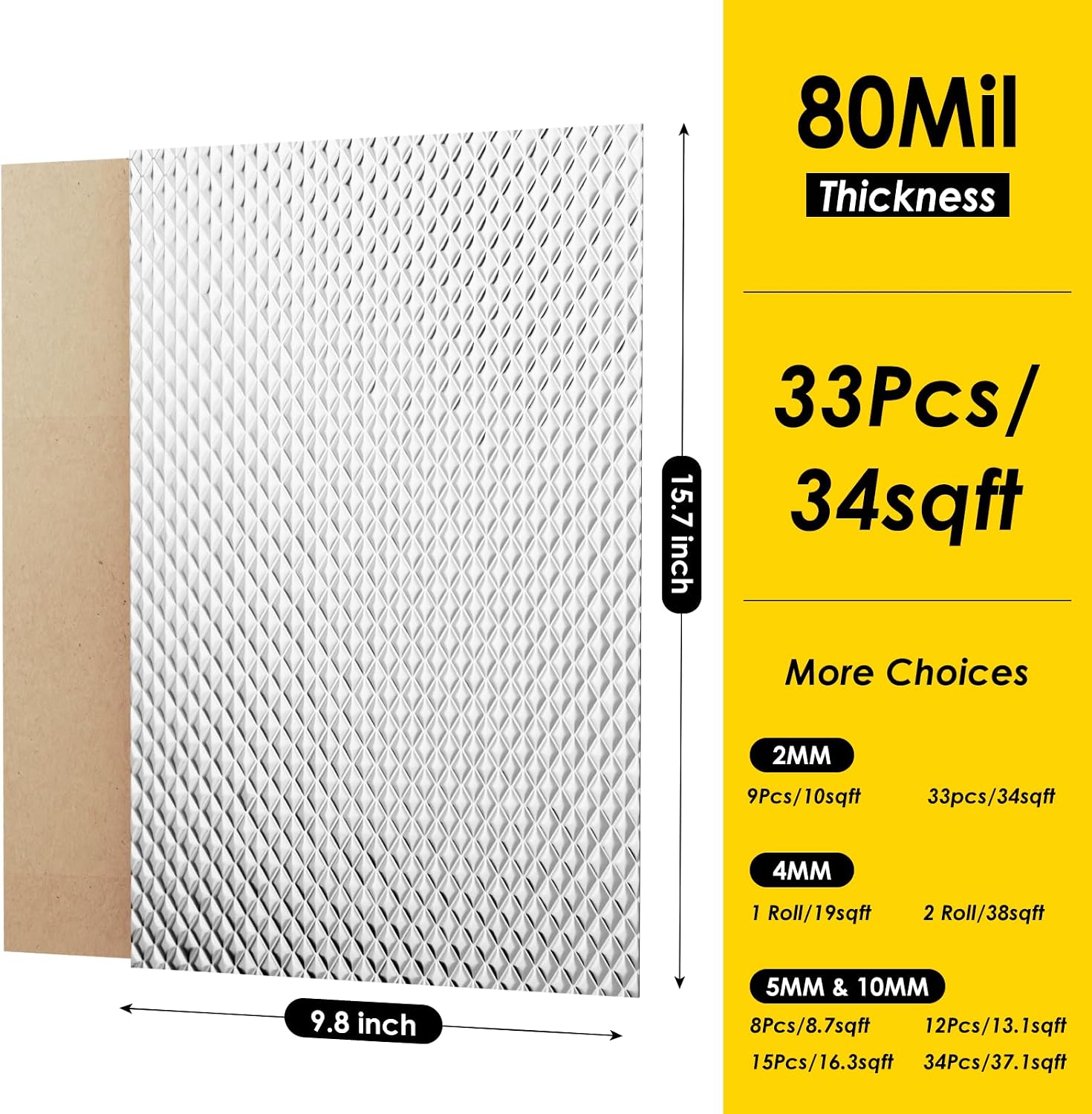 car sound deadening mat, 80mil (2mm) 36 sqft butyl car insulation material, aluminum foil heat shield, waterproof self-adhesive sound deadener, 33 pcs 36sqft?33pcs? butyl 80 mil