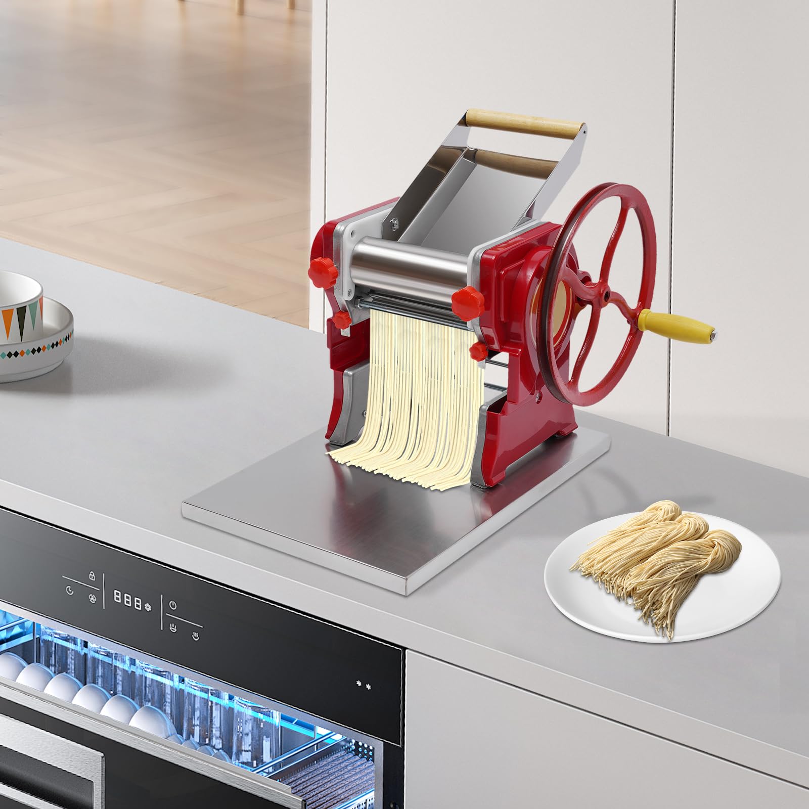Macchina per pasta manuale Mulino per impasto manuale in acciaio inossidabile, Macchina per pasta manuale multifunzionale per 5-10 persone contemporaneamente (Rosso)